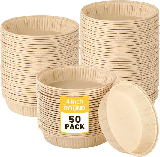 Ocmoiy 50 Pcs Mini Tart Pans for Baking, 4 Inch Disposable Paper Pie Tins for Small Pies, Tarts, Quiches, Cinnamon Rolls, Desserts