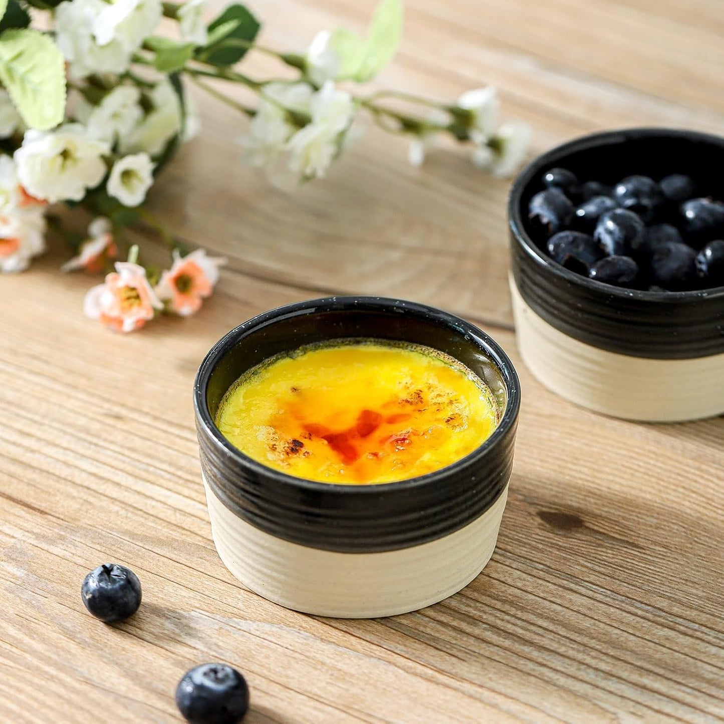 Ramekins 4 OZ Oven Safe,Set of 6 Ceramic Creme Brulee Ramekins,Mini Dessert Bowls for Souffle,Dipping Sauce,Ice Cream,Pudding and Charcuterie,Microwave & Oven Safe,Patchwork Black