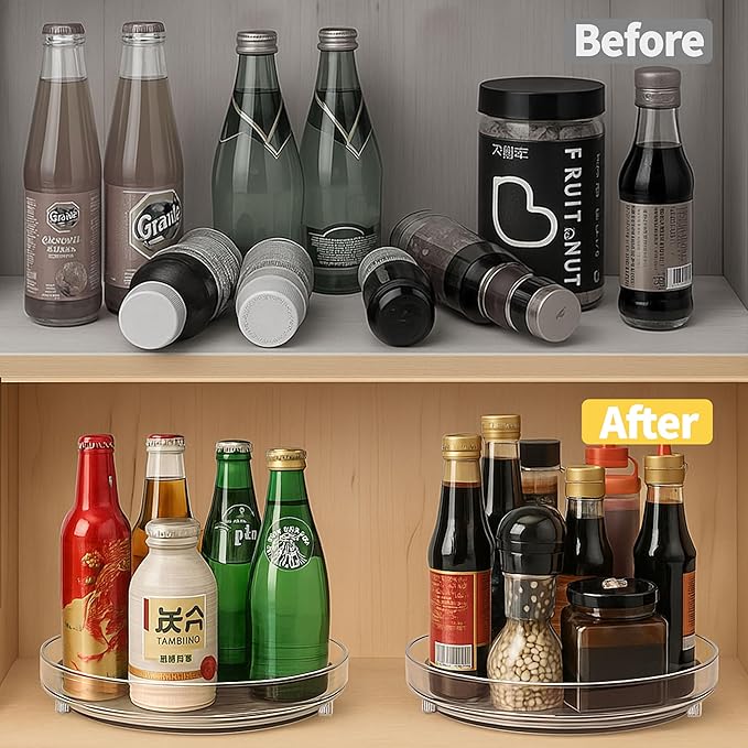 Maximize Space with 2 Pack 9 Inch Clear Acrylic Lazy Susan - Non-Skid Turntable Organizer for Kitchen, Cabinet, Pantry, Fridge & Makeup Storage