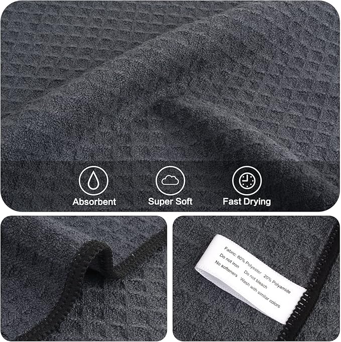 KinHwa Dish Cloths for Washing Dishes Kitchen Towels Microfiber Dish Towels for Kitchen Dish Towels Absorbent 8inch x 8inch 6 Pack (Gray, 12in x 12in 6 PC)