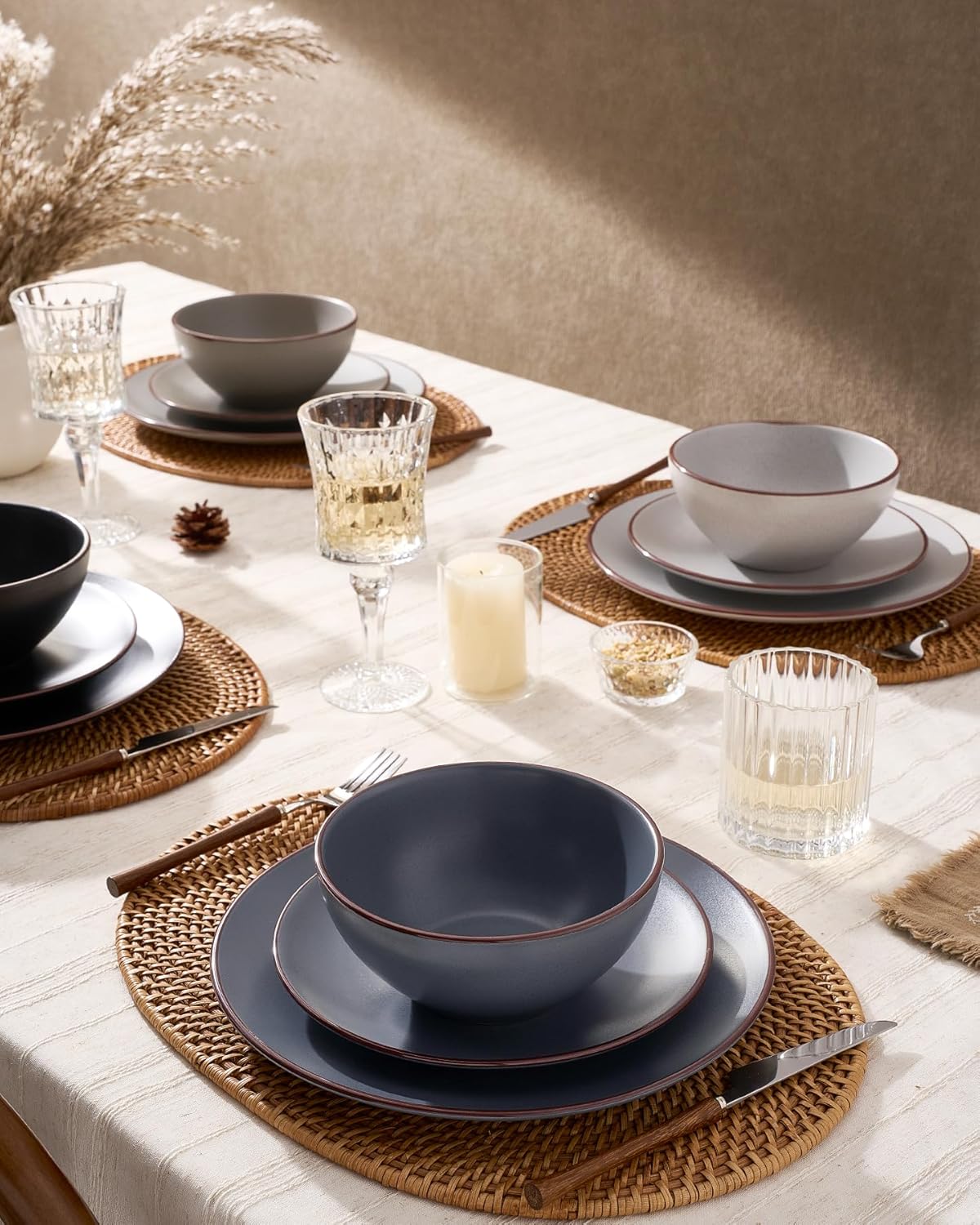 Famiware Venus Plates and Bowls Sets, 12 Pieces Stoneware Speckled Dinnerware Sets, Dishes Set for 4, Microwave and Dishwasher Safe, Matte Multi-color