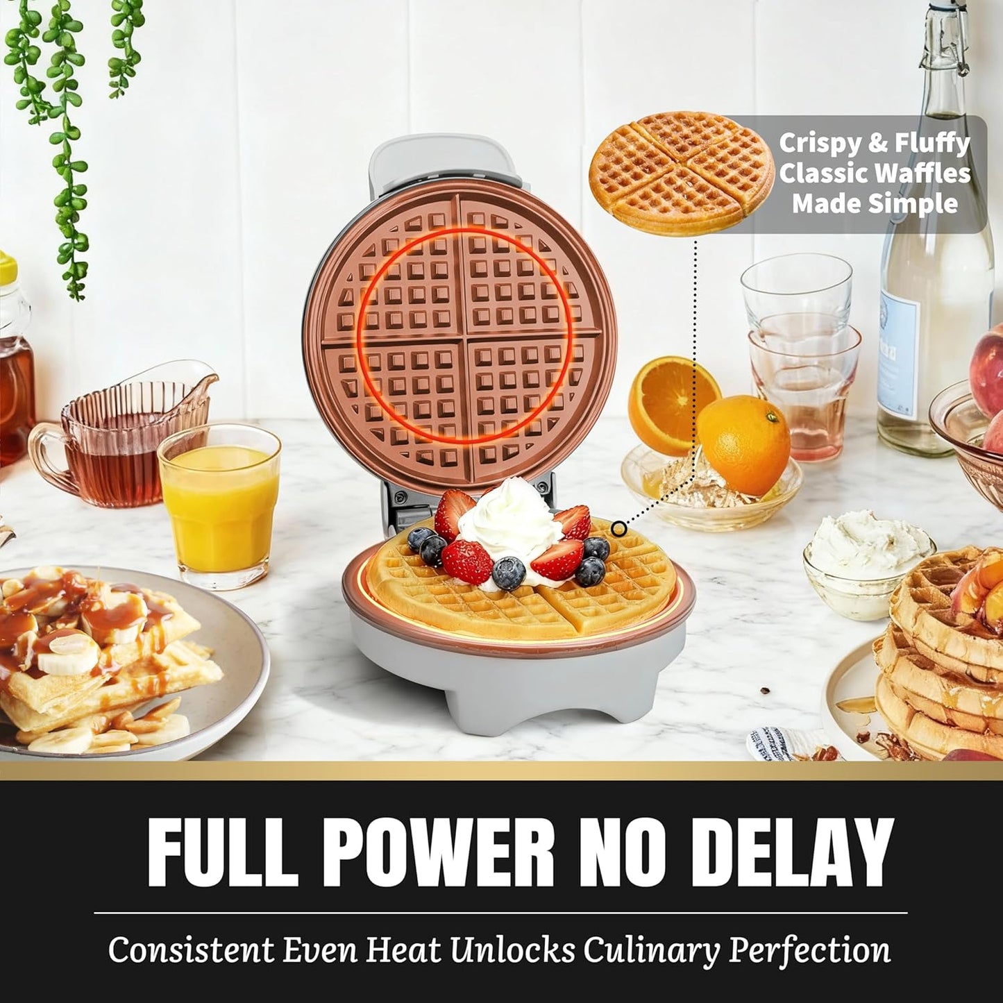 7 Inches Classic Waffle Maker Machine, Round Waffle Iron, Electric Waffle Maker with Non-stick Cooking Plates, Silver