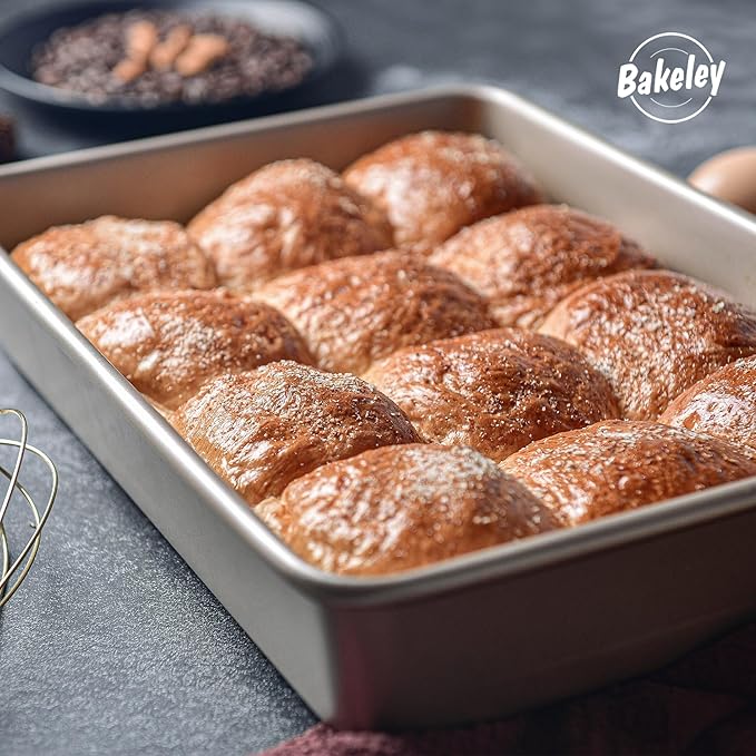 13-Inch Nonstick Rectangle Cake Pan, Deep Dish Loaf Pan for Baking, Roasting, Bread, Jelly Roll, Pizzas, Pastries 13.7" x 9.76" X 2.36"(Champagne Gold)