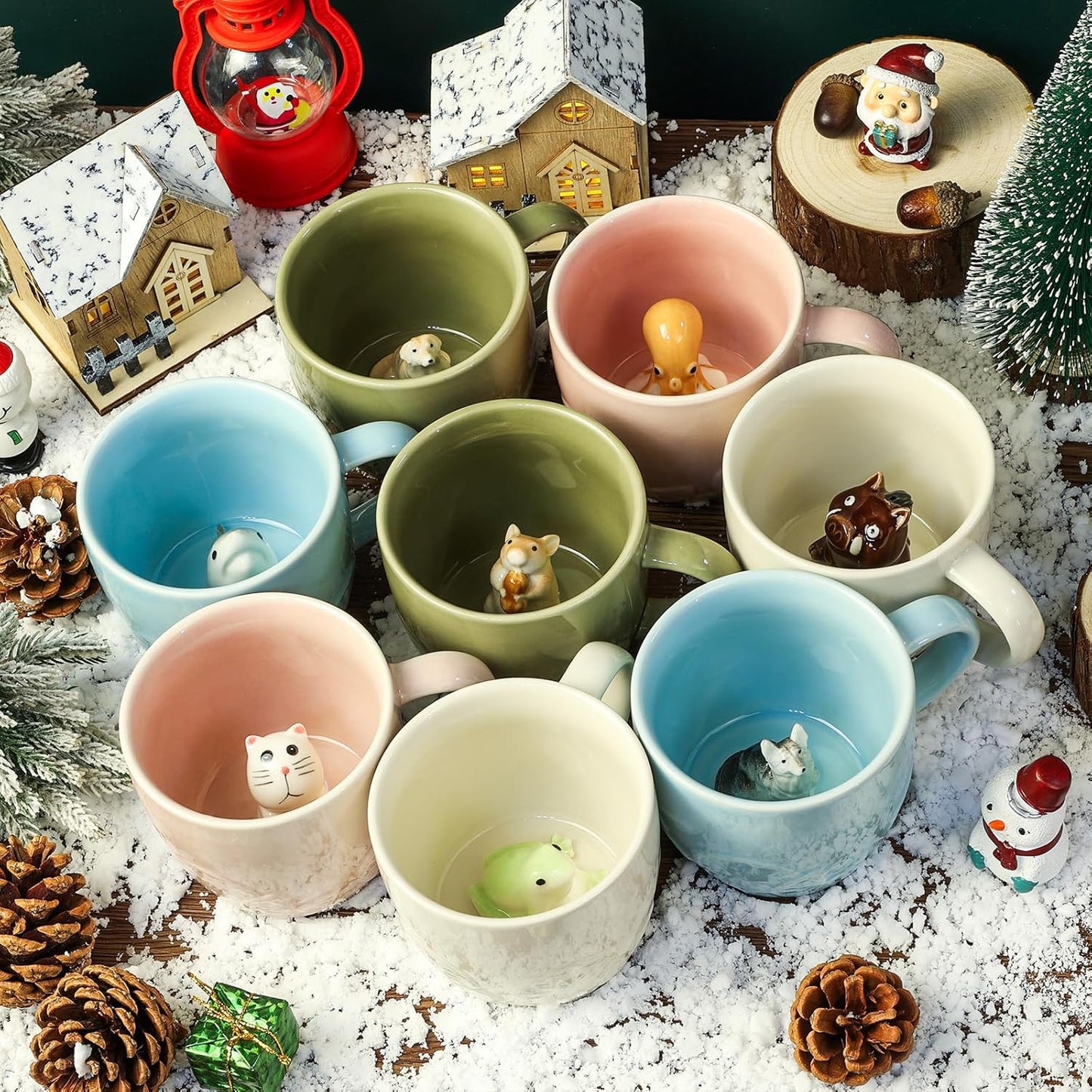 Frog Ceramic Cup Hidden 3D Animal Inside Mug,Cute Cartoon Handmade Figurine Mug,Christmas Birthday Surprise for Friends Family or Kids (Cream Frog)