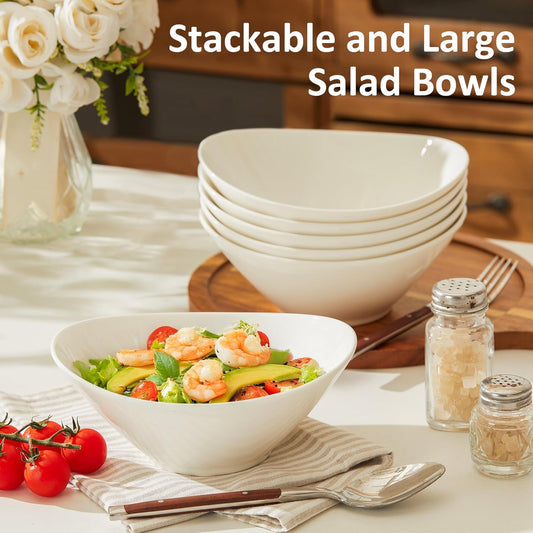 Teocera 7 Inch Salad Bowls Set of 6, 18 oz Large Soup Bowls– Microwave & Dishwasher Safe, for Pasta, Snacks, White