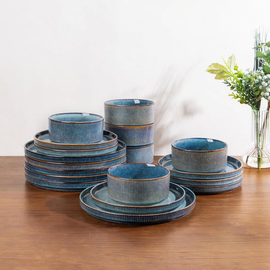 GBHOME Stoneware Dinnerware Sets for 4,Round Reactive Glaze Ceramic Plates and Bowls Set,Highly Scratch Resistant | Dishwasher & Microwave Safe Dishes Set,Service for 4(12Pcs)