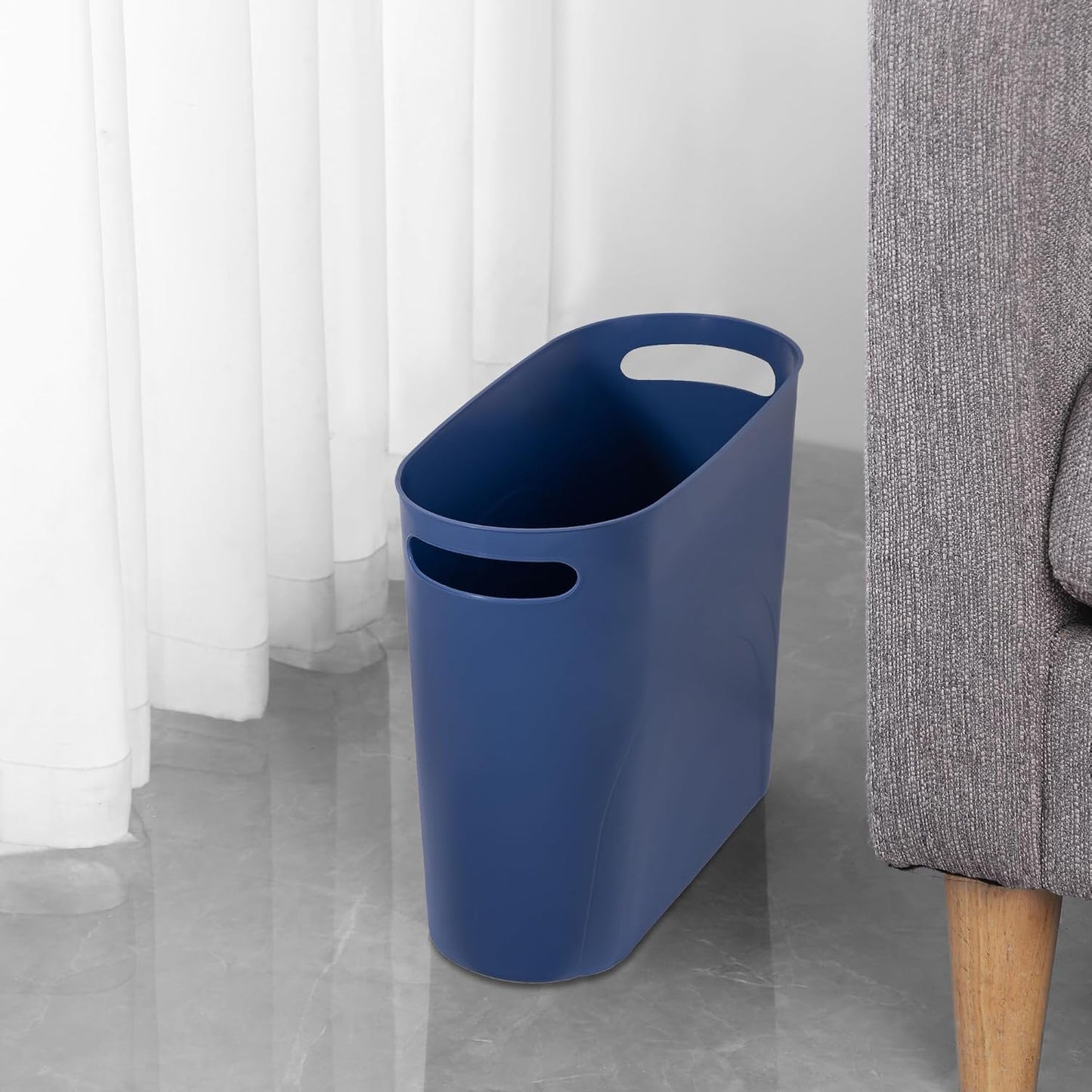 rejomiik Small Trash Can, 3.5 Gallon Slim Garbage Can Plastic Waste Basket with Handles Container Bin for Narrow Spaces Bathroom, Bedroom, Kitchen, Office at Home, Blue