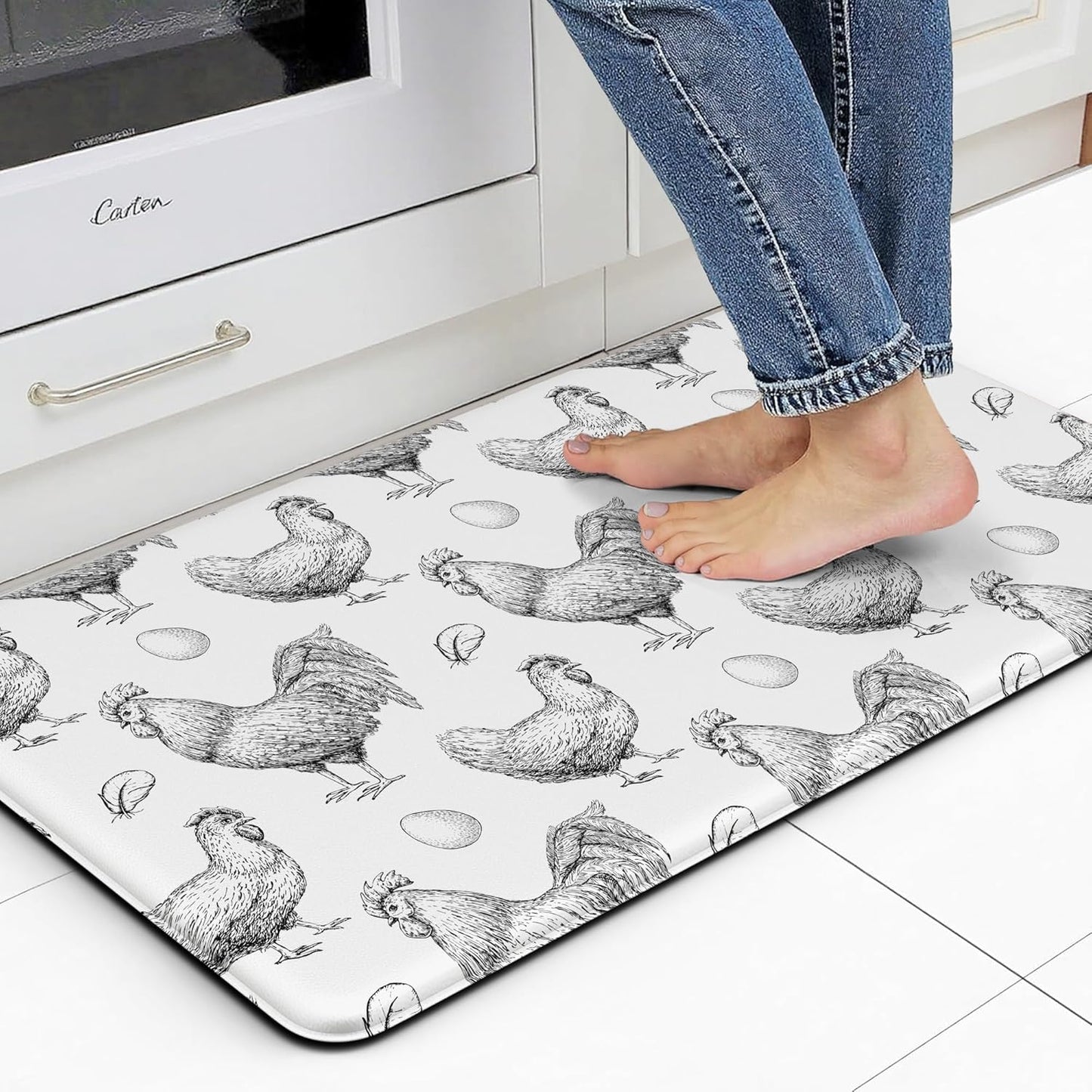 Farmhouse Kitchen Mat Rooster Rugs for Kitchen Floor Anti Fatigue Mat for Standing Desk Office Kitchen Floor Mats Non Slip Waterproof 17.3 x 29 x 0.47 inch