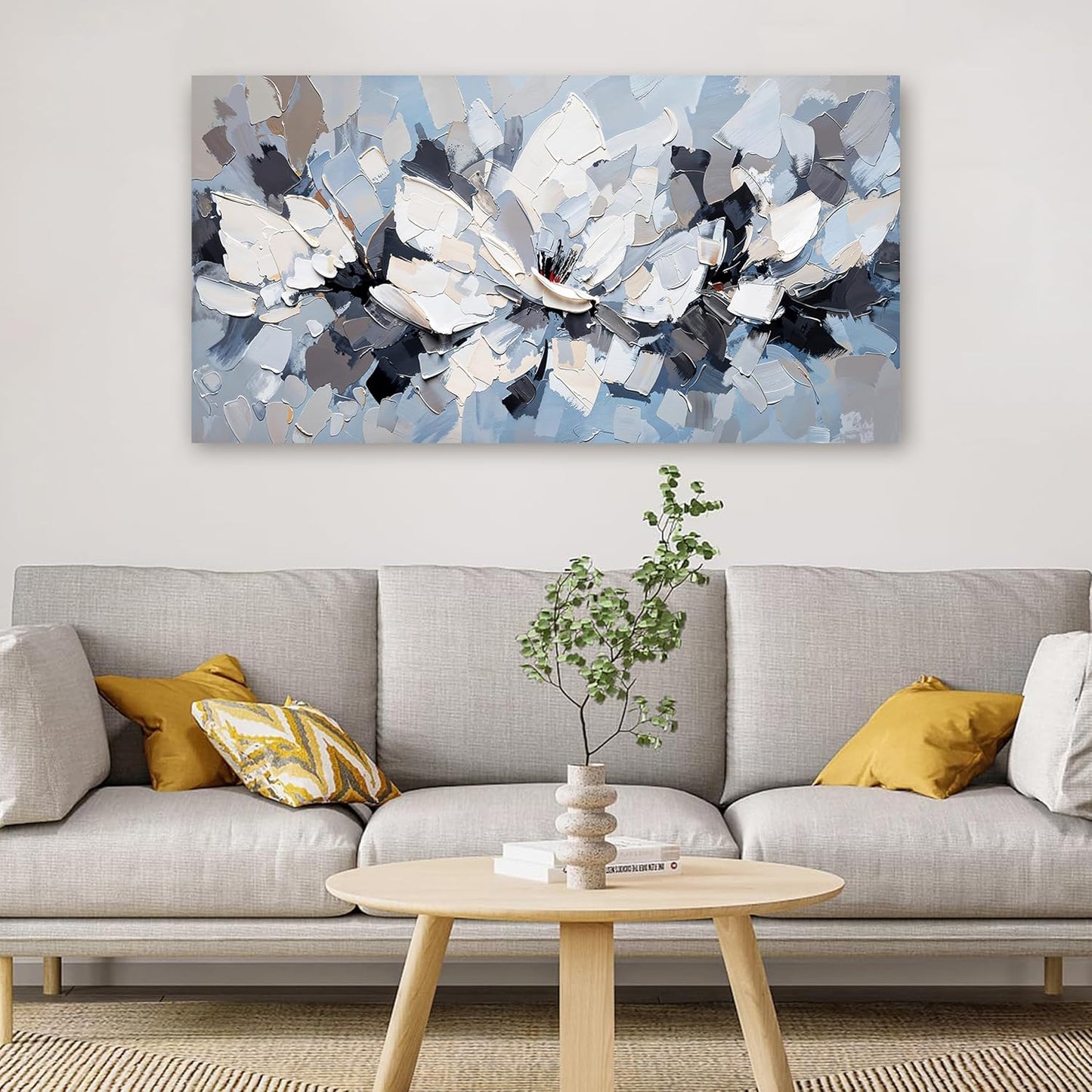 Canvas Wall Art Decor Modern White Wall Art for Living Room Abstract Canvas Art Wall Decor Flower Pictures Abstract Blue Wall Art Prints Artwork for Walls Bedroom Office Home Decor 20" X 40"