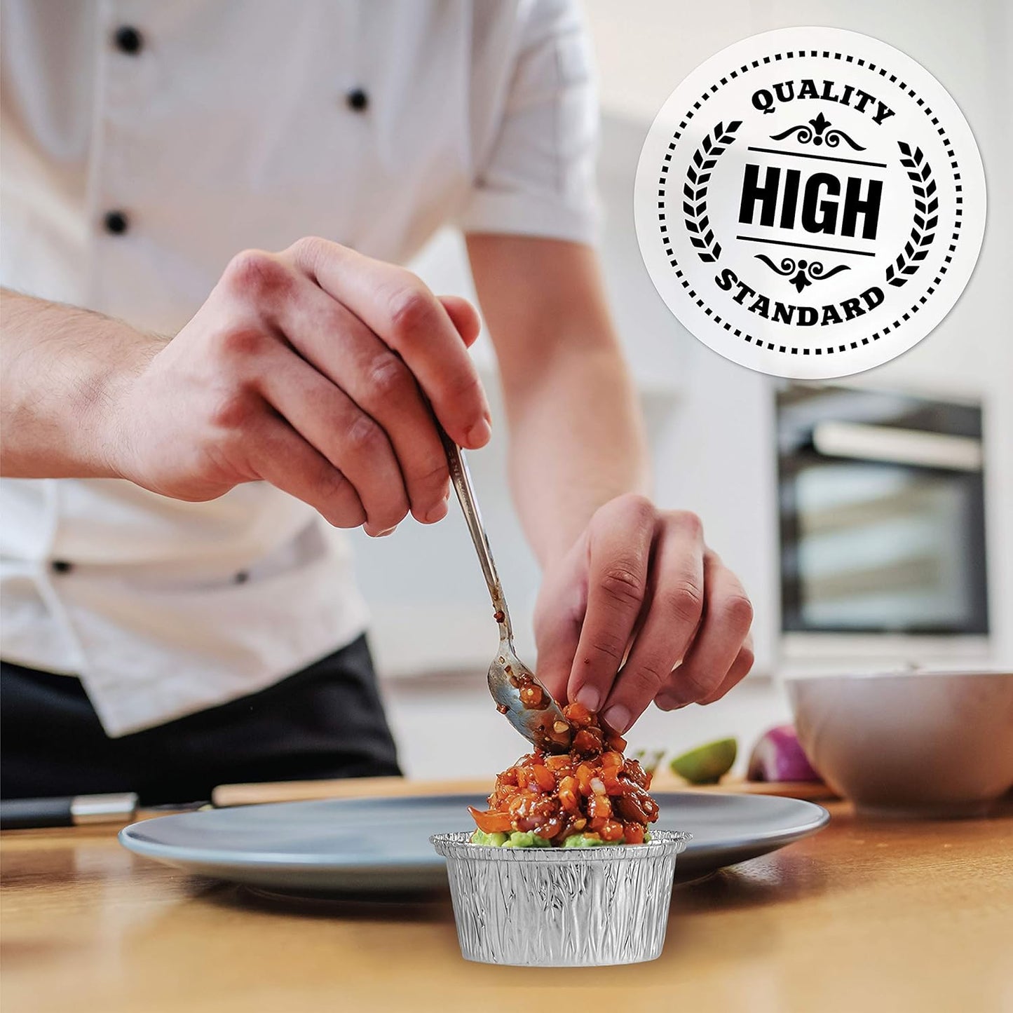 PLASTICPRO 3.5'' Inch Round Ramekins Muffin Cups Tin Foil Cupcake Pans Disposable Aluminum, Freezer & Oven Safe Pack of 50