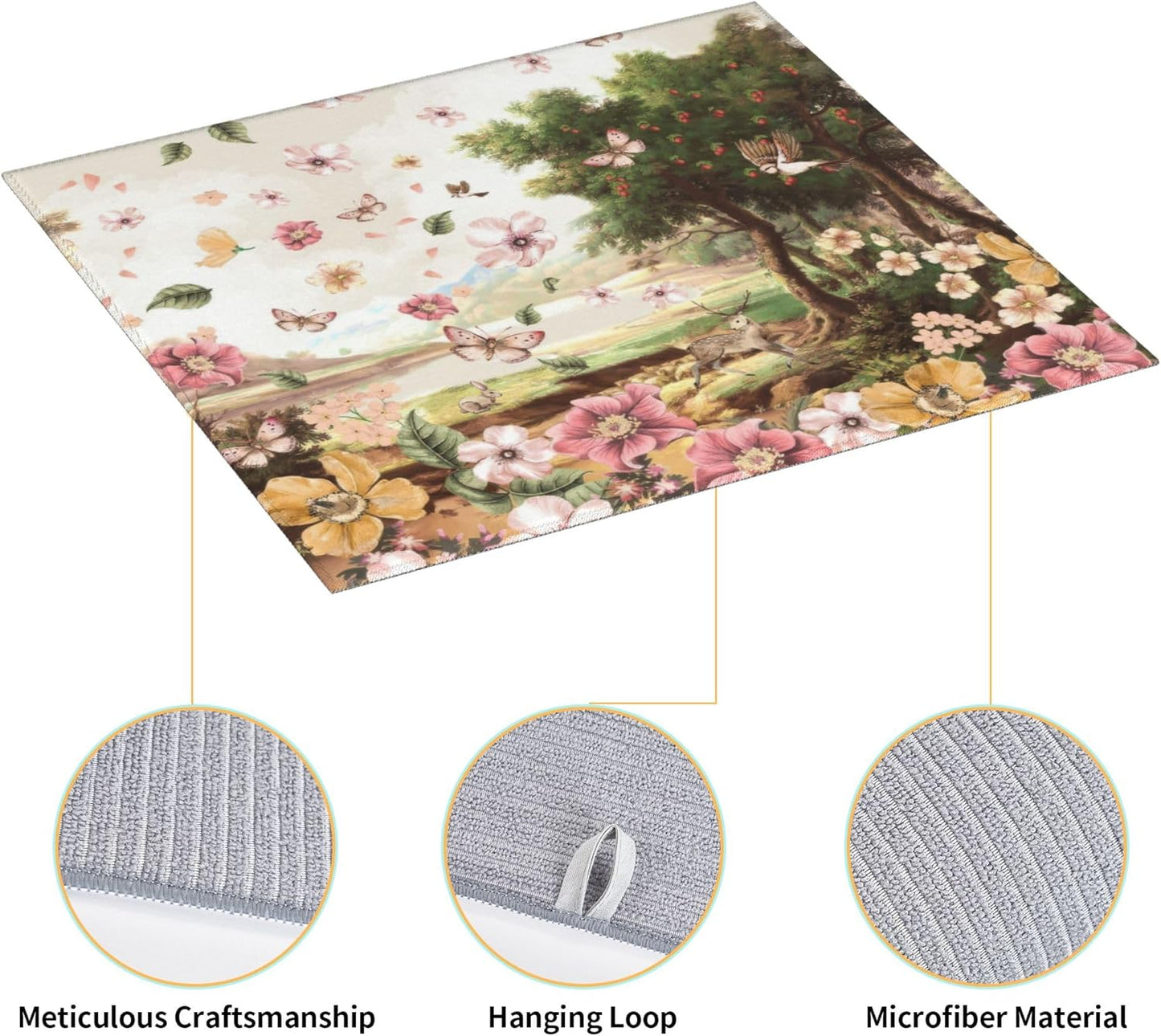 Retro Country Woods Deer Dish Drying Mat 16x18 Inch, Microfiber Absorbent Fast Dry Mat Flowers Butterfly Large Dish Mat Drying Kitchen Mat, Kitchen Drying Pad for Kitchen Counter Coffee Bar Decor