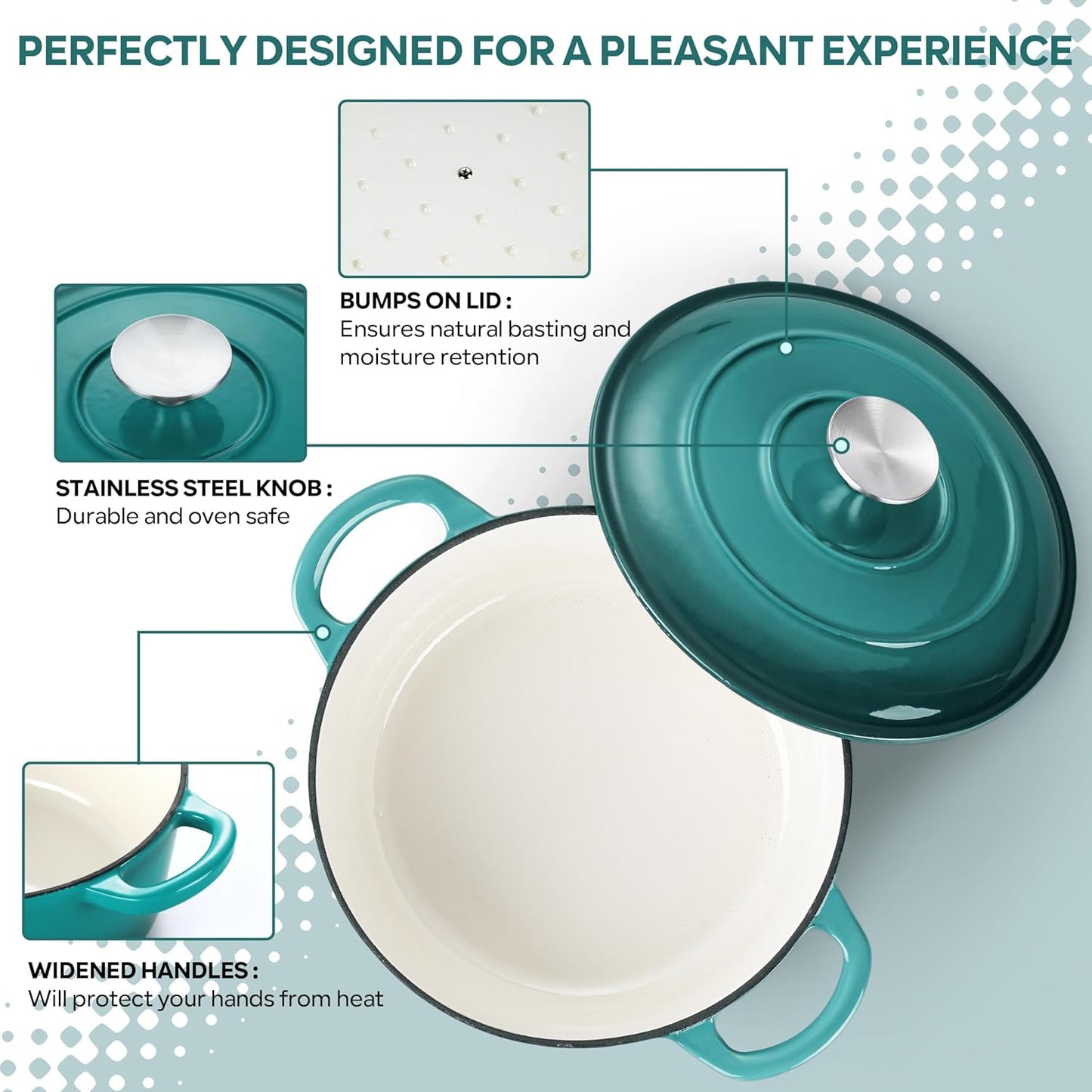 Herogo Enameled Cast Iron Dutch Oven with Lid, 3QT Heavy Duty Round Dutch Oven Pot with Dual Handles for Bread Baking Stewing Roasting, Nonstick & Easy Cleanup, Safe for Various Stovetops - Green