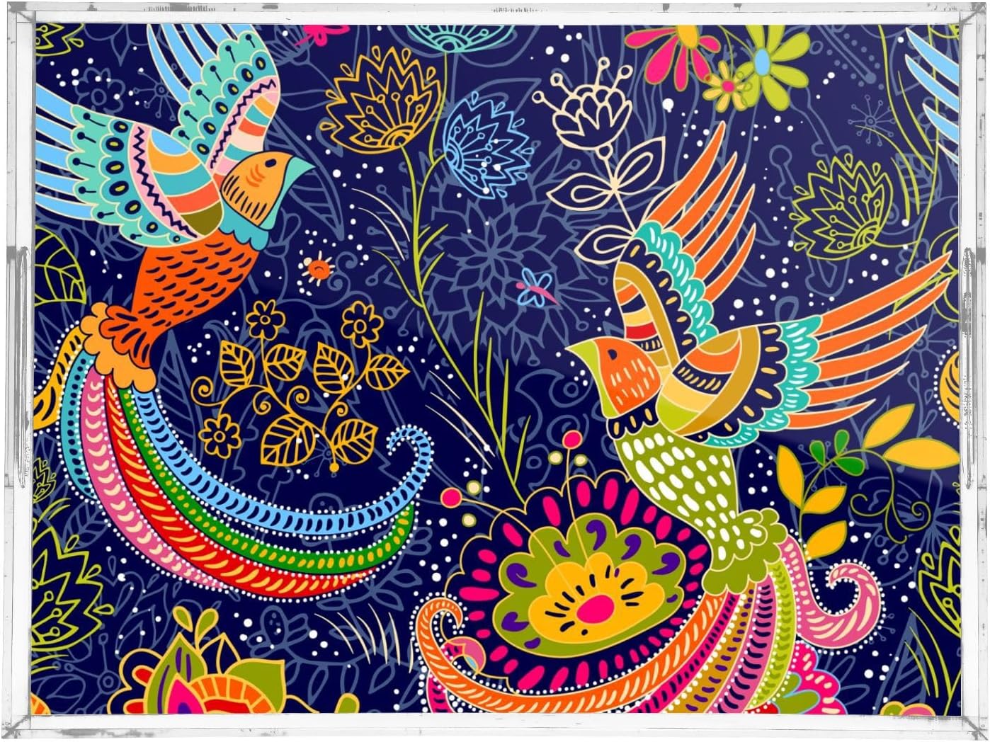 Acrylic Serving Tray with Handles Spill Proof Kitchen Storage Tray Clear Decorative Tray Makeup Drawer Organizer Storage Tray for Bathroom Living Room Ottoman 15.7x11.8Inches