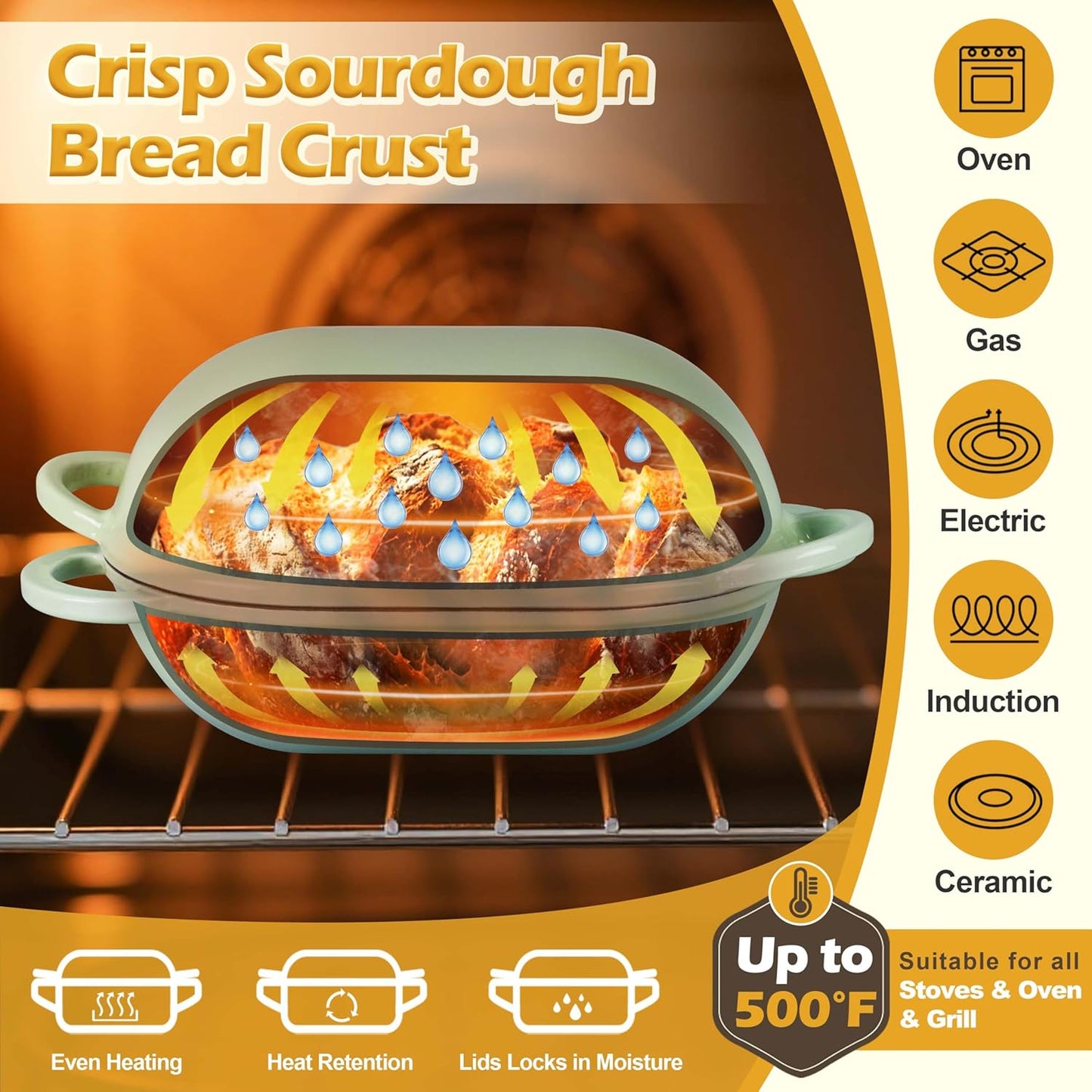 Homikit Enameled Cast Iron Dutch Oven for Bread Baking, 2.8 QT Oval Bread Oven Pot with Lid, Sourdough Loaf Iron Dutch Oven Pan for Roasting Cooking, Pistachio Green & Heavy Duty