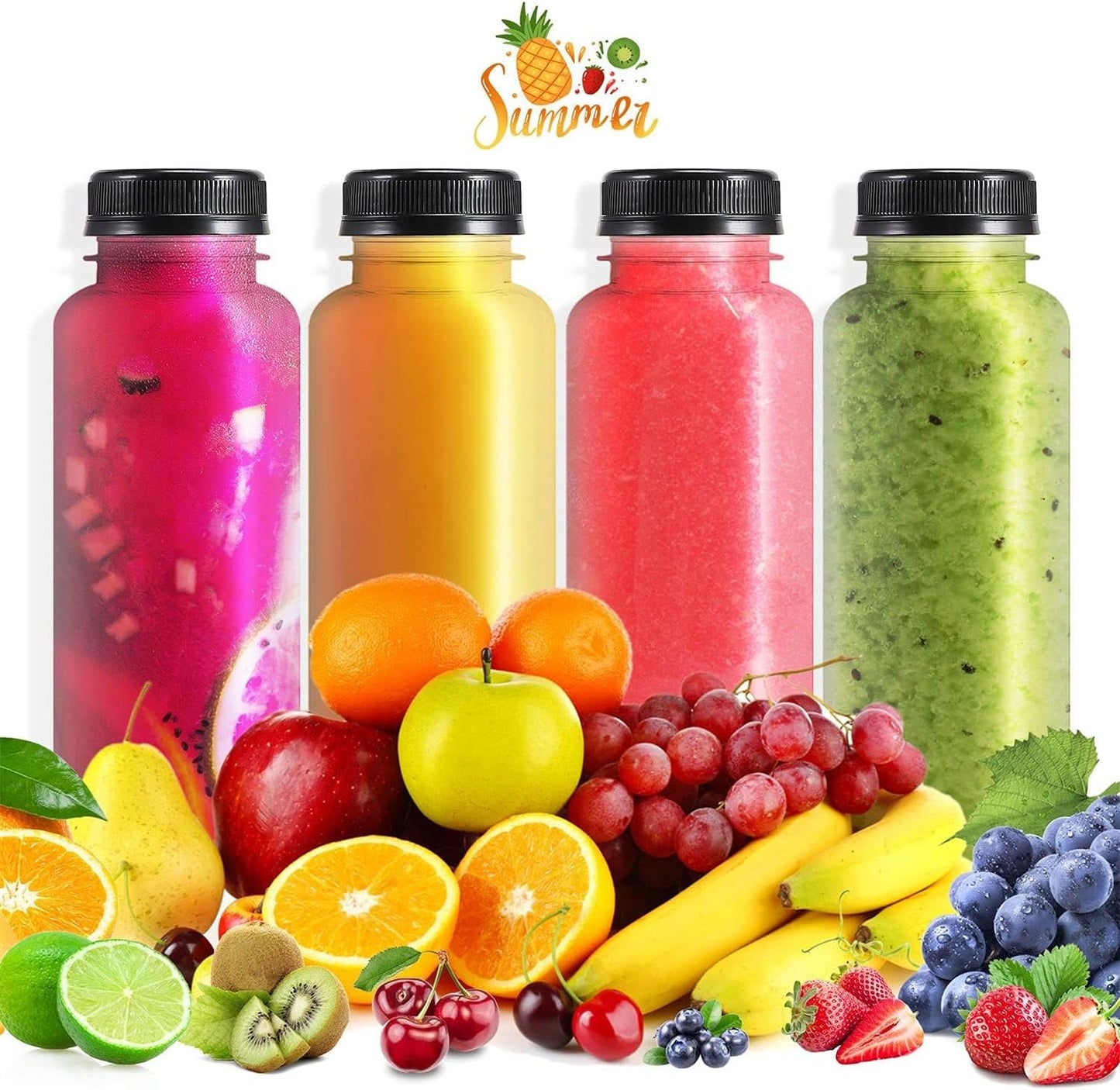48pcs 8oz Plastic Juice Bottles with Caps, Empty PET Disposable Plastic Bottles, Clear Bulk Drink Containers with Black Tamper Evident Lids for Juicing, Drinking and Other Beverages
