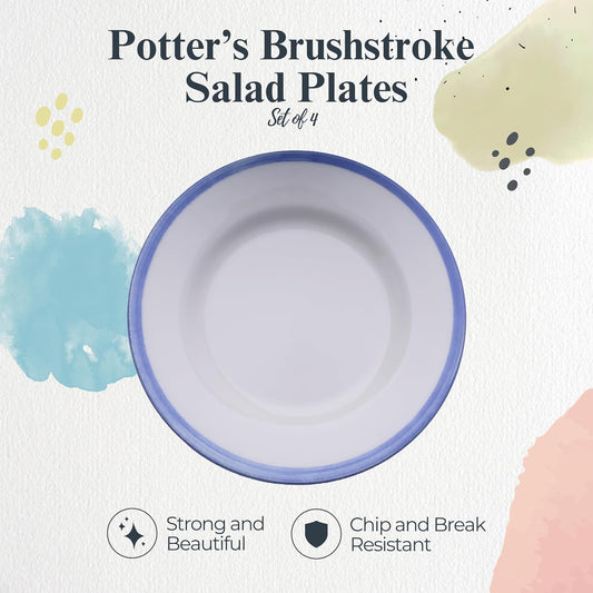 Portmeirion Potter's Brushstroke Dinner Plate (Set of 4) - 8" Earthenware Plates with Classic Brushstroke Rim - Microwave, Dishwasher, Freezer, Oven Safe - Ideal Modern Dinnerware Set (Blue)