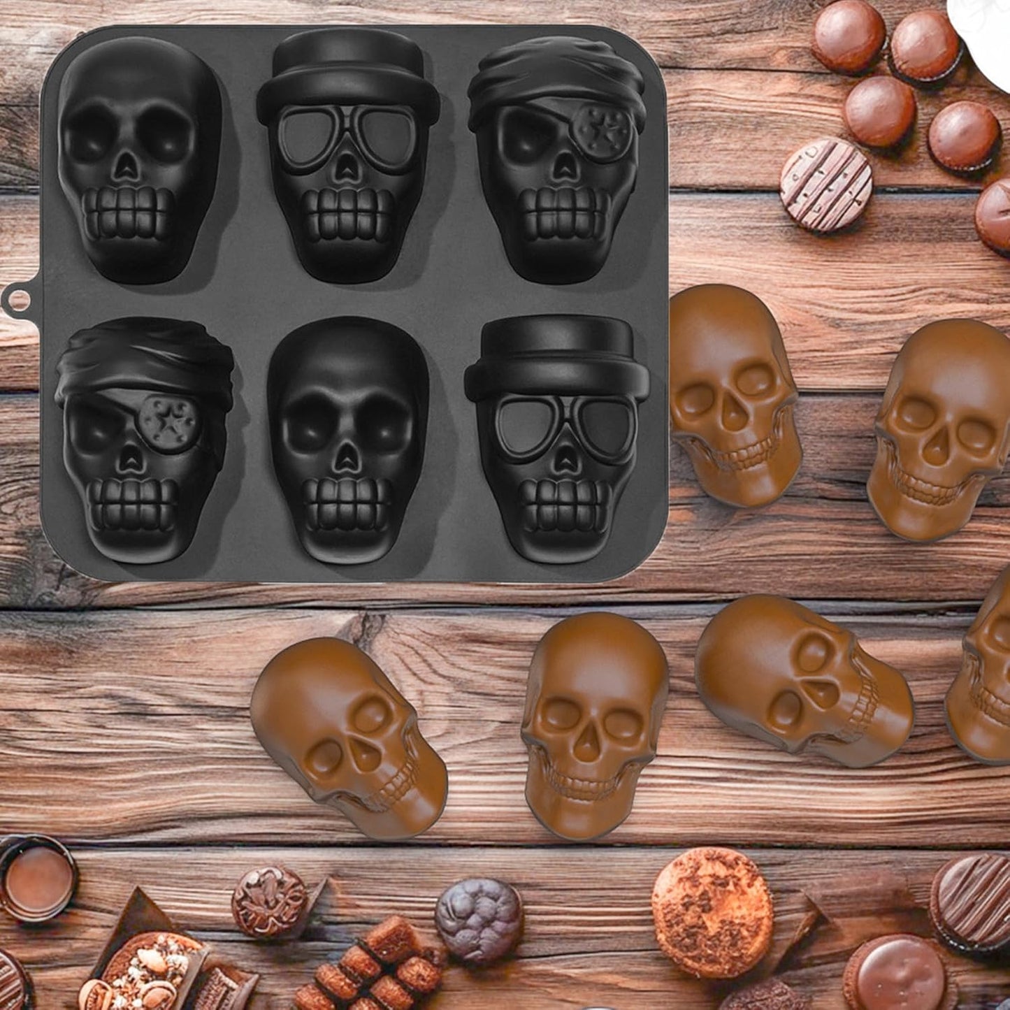 Kundalini Halloween Skull Silicone Pan 6 Pirate Skull 3D Silicone Cake Pan Black
