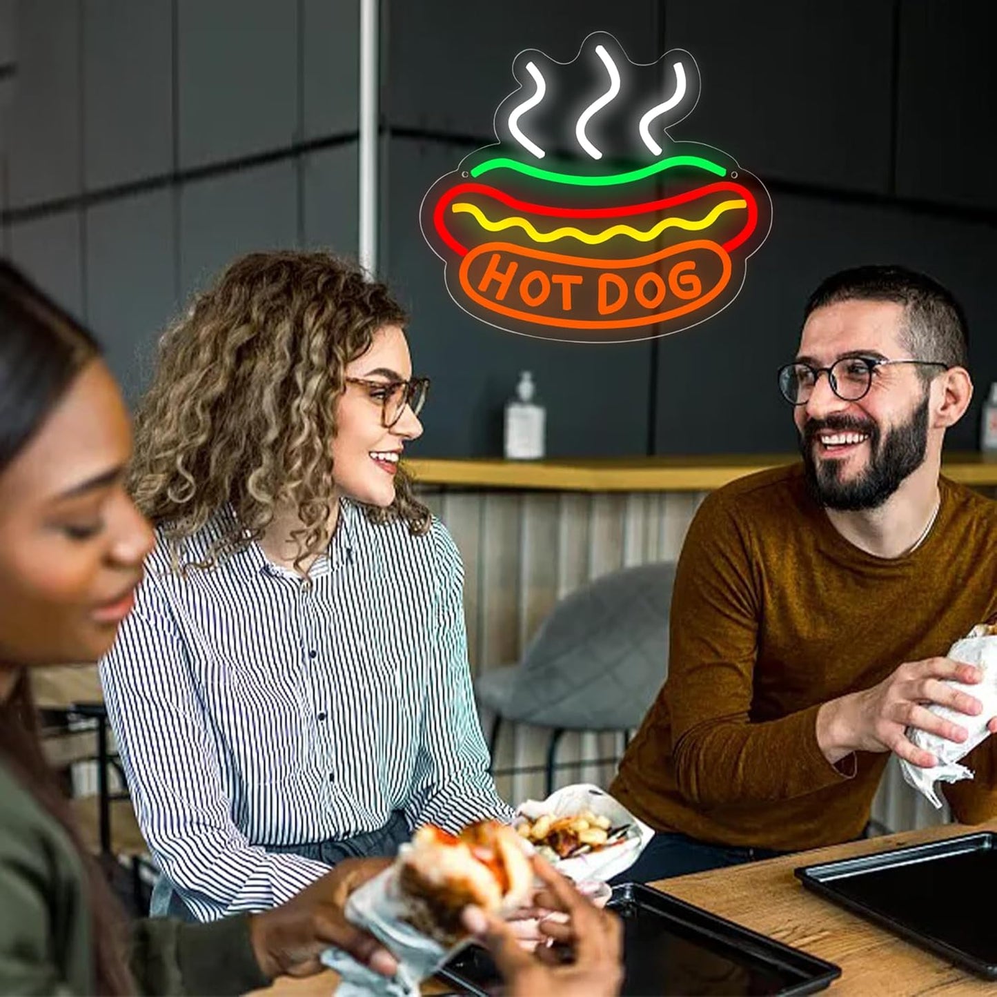 Hot Dogs Neon Sign for Wall Decor, Business Hot Dog LED Light,Fast food Neon Light Decor for Restaurant,Kitchen,Party,Food Decoration,USB Powered,Size 11.9 * 13.4in(JTD228)