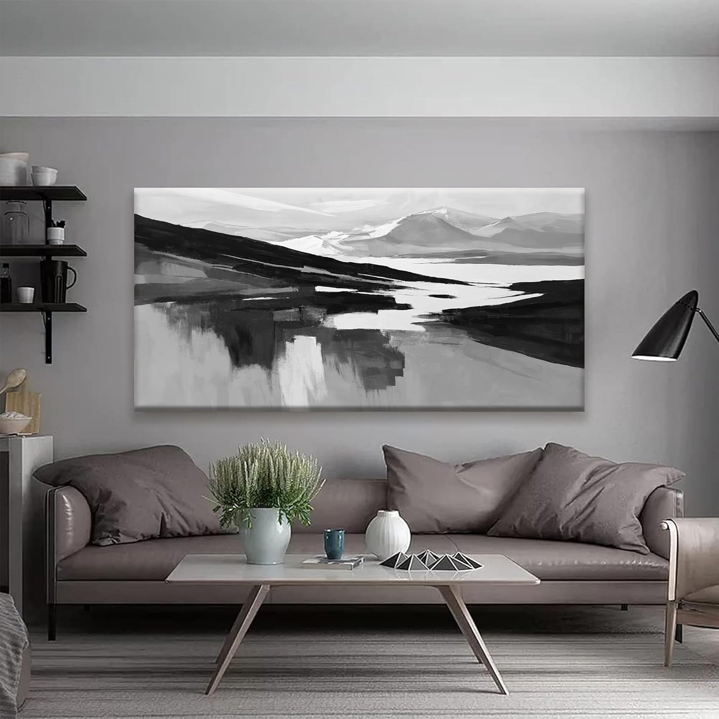 Large Abstract Wall Art For Living Room Decor Black White Wall Art Painting Prints Minimalist Black Abstract Art Modern Canvas Art Wall Decor For Bedroom Kitchen Office 29"×58"