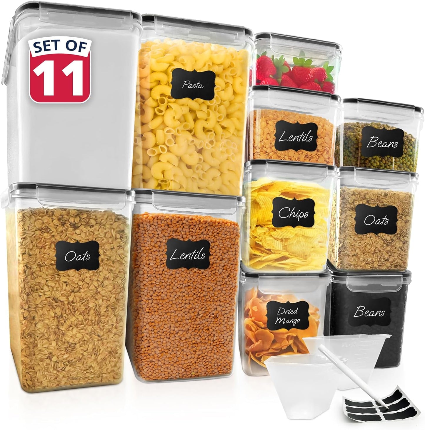 Reli. Airtight Food Storage Containers with Lids (11 Sets) | Kitchen Organizers and Storage Pantry Organizers | BPA Free Plastic Food Container XL Size Variety Pack w/ 2 Measuring Cups, 12 Labels, Pen