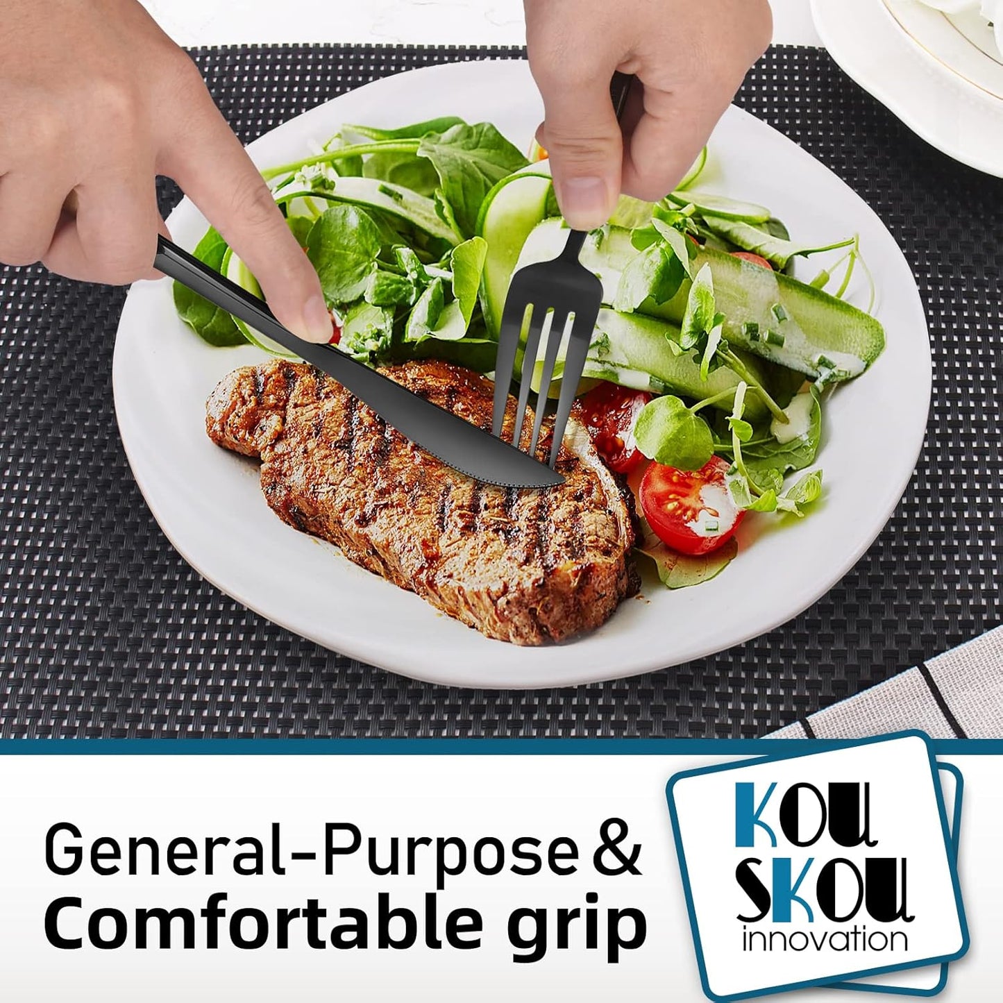 Mirror Black Silverware Set, 40-Piece Flatware Cutlery Sets Service for 8, Mirror Polished Tableware Set, Utensils for Kitchens, Home and Restaurant, Dishwasher Safe