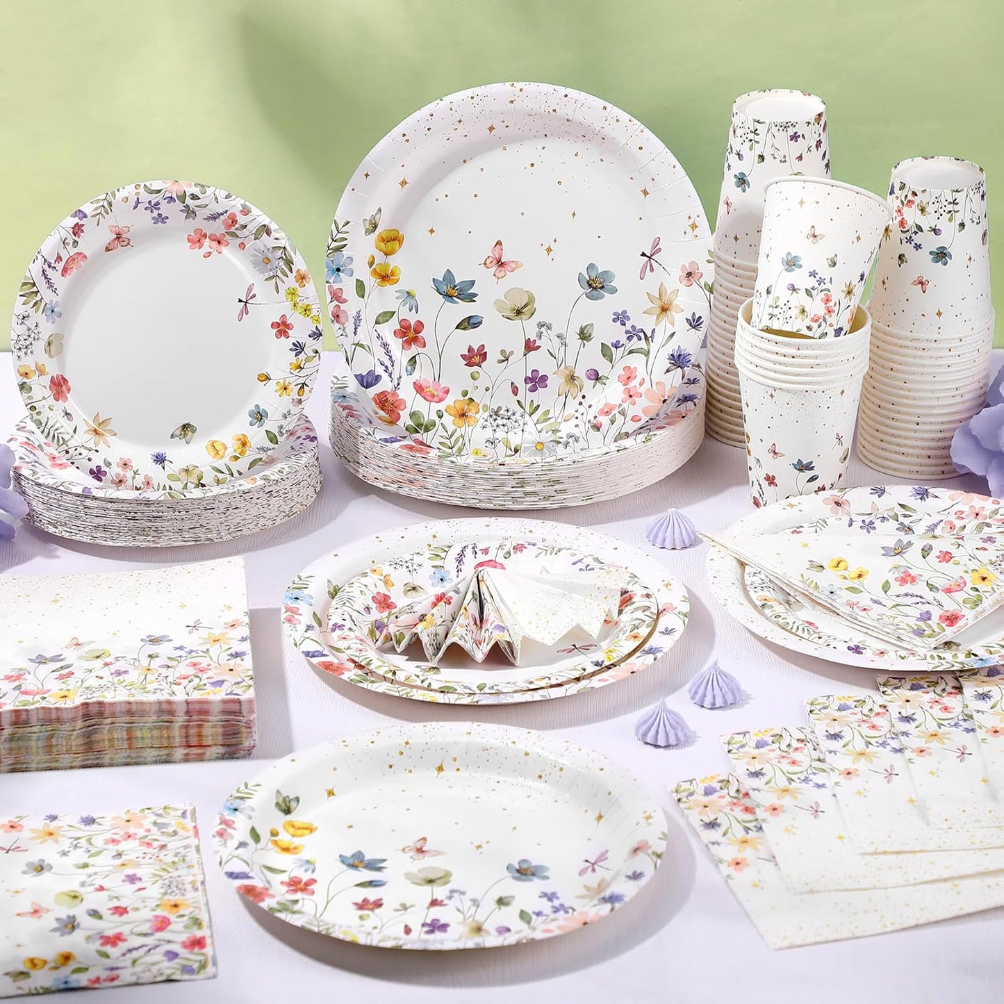 250 Pcs Wildflower Party Decorations Include Spring Summer Floral Paper Plates Napkins and Cups for Wildflower Baby Shower Tea Decorations, Serve 50 Guest (Colorful,Floral Style)
