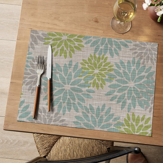 Artoid Mode Floral Vinyl Placemats Set of 4, Heat Resistant Washable Non-Slip Plistic PVC Place Mats for Party Kitchen Dining Decor, Sage