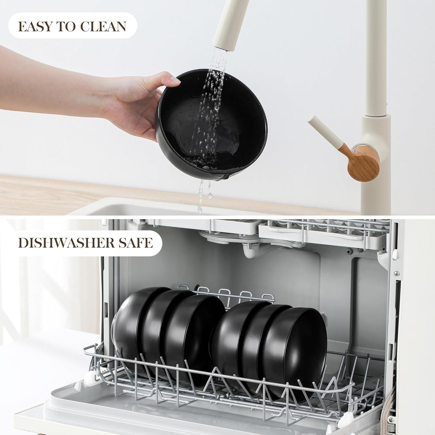 MALACASA 26 OZ Porcelain Soup Bowls Set of 6, Black Ceramic Bowls for Kitchen, Cereal Bowl for Oatmeal, Fruit, Salad, Ramen and Rice Bowl -Dishwasher & Microwave Safe Bowls