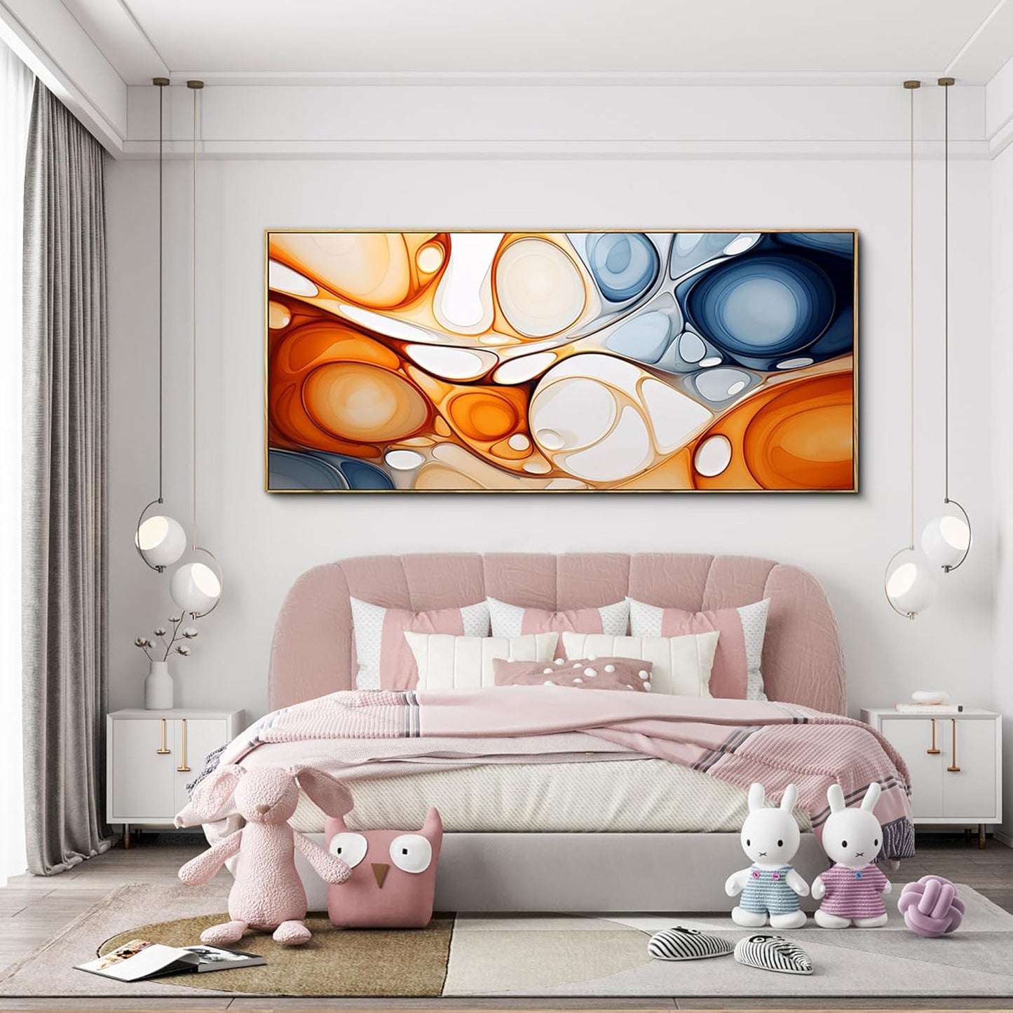 KLAKLA Orange and Blue Abstract Wall Art - Modern Picture Artwork for Wall Decor Frame Wall Art for Living Room Office Bedroom