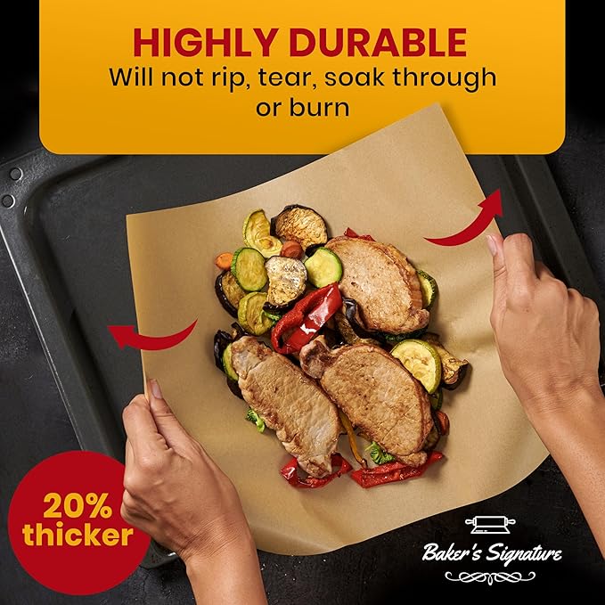 [220 Sheets] Full Sheet Pan 16 x 24 Inch Parchment Paper Baking Sheets by Baker’s Signature | Precut Silicone Coated & Unbleached – Will Not Curl or Burn – Non-Toxic & Comes in Convenient Packaging