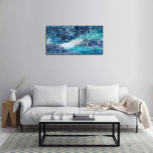 NINEASO Blue Abstract Canvas Wall Art - Turbulent Abstract Ocean Picture Blue Green Teal Wall Decor Roaring Waves Canvas Painting Abstract Prints Artwork for Living Room Bedroom Decoration 20" x 40"