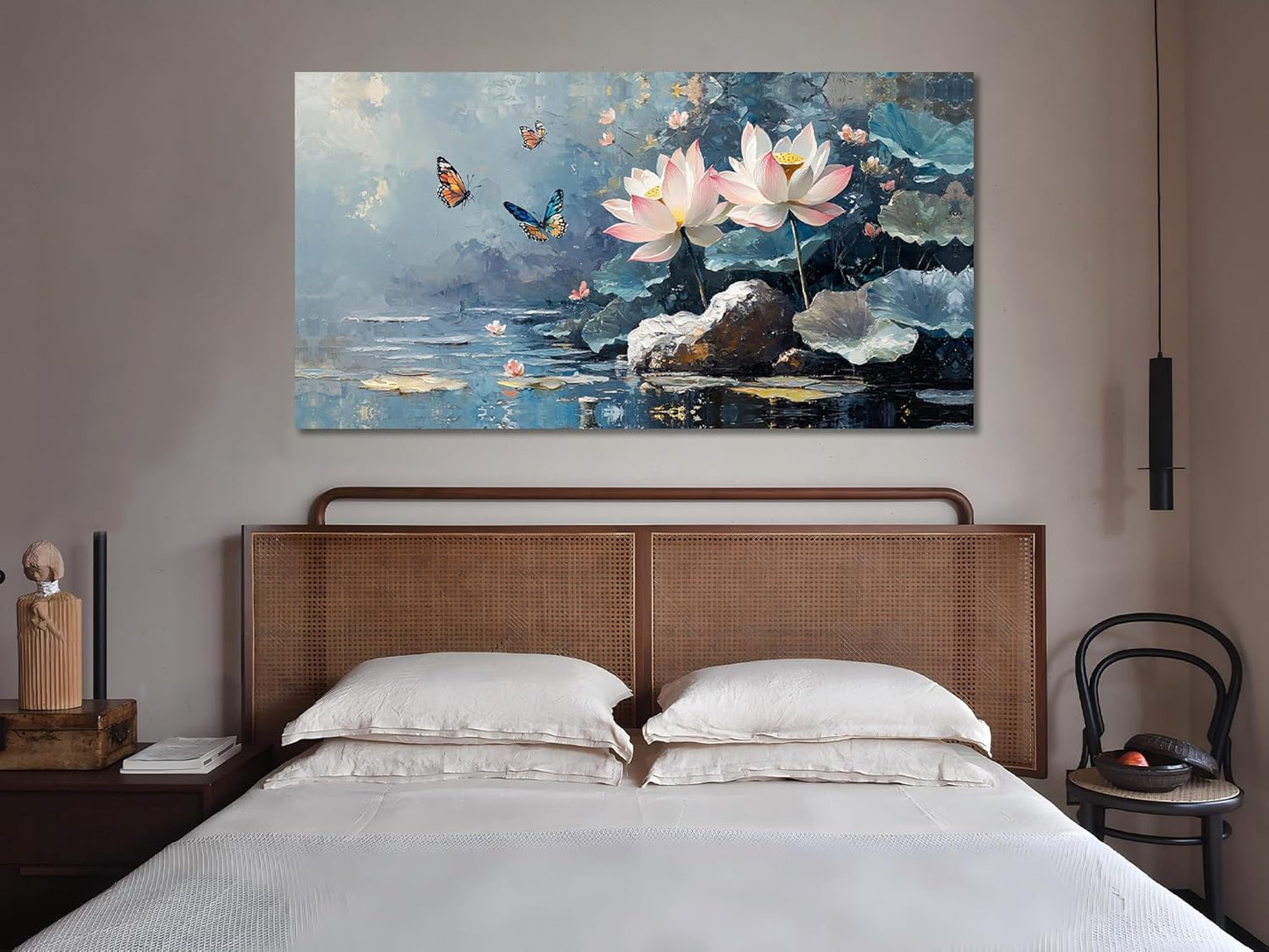 Ardemy Lotus Wall Art for Living Room Butterfly Large Canvas Art Wall Decor Textured Pictures Artwork Bedroom Kitchen Dining Home Office, Large 48"x24"