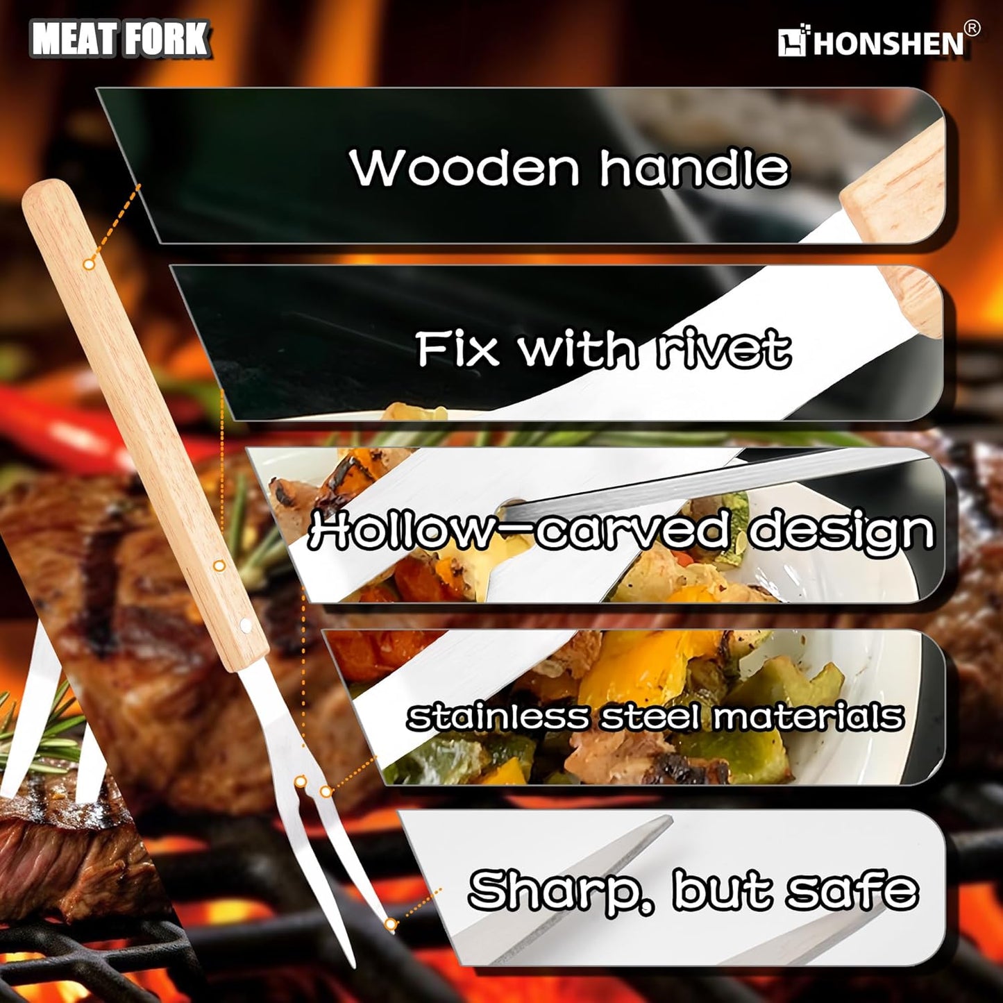 3 Piece Barbecue Tool Sets,Heavy Duty Stainless Steel and Wooden Handles BBQ Tool Sets,Grill Accessories,Grilling Spatula,Fork,Tongs for Outdoor Grill Cooking (Large BBQ Tools Set-3P)