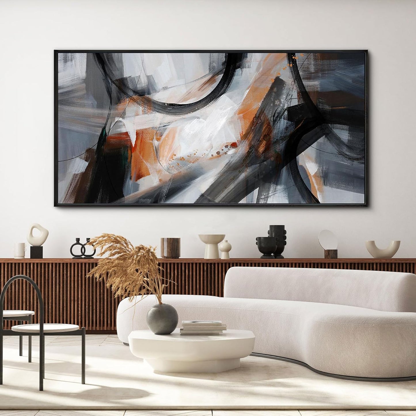 KLAKLA Wall Art for Living Room - Black and Orange Boho Abstract Canvas Framed Wall Decor Office Bedroom Art Modern Large Picture Artwork for Walls Prints Paintings Artwork 40x20 Inches