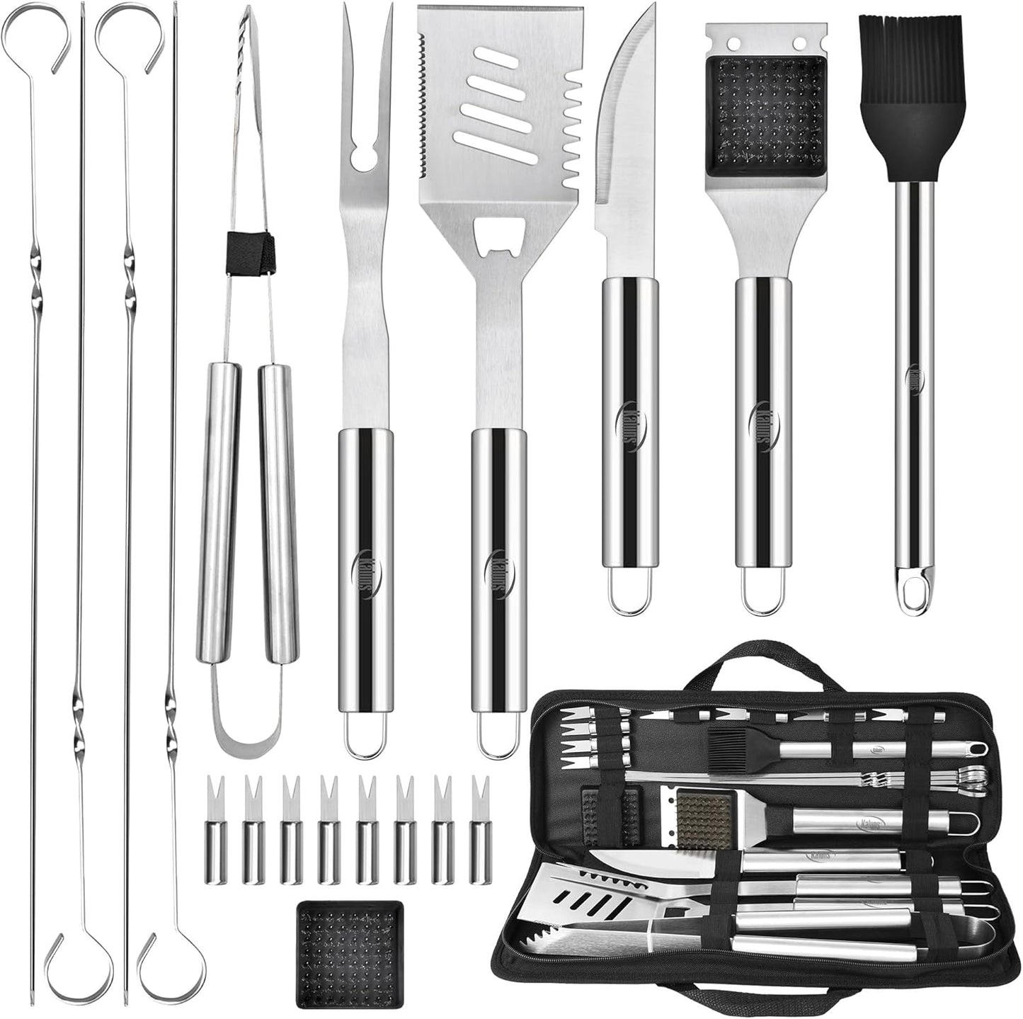 Kaluns Grilling Accessories, Dad Gifts for Christmas Grilling Gifts, Heavy Duty Stainless Steel Grill Set BBQ Grill Accessories for Outdoor Grill with Storage Case and Apron, Best Gifts for Men Dad
