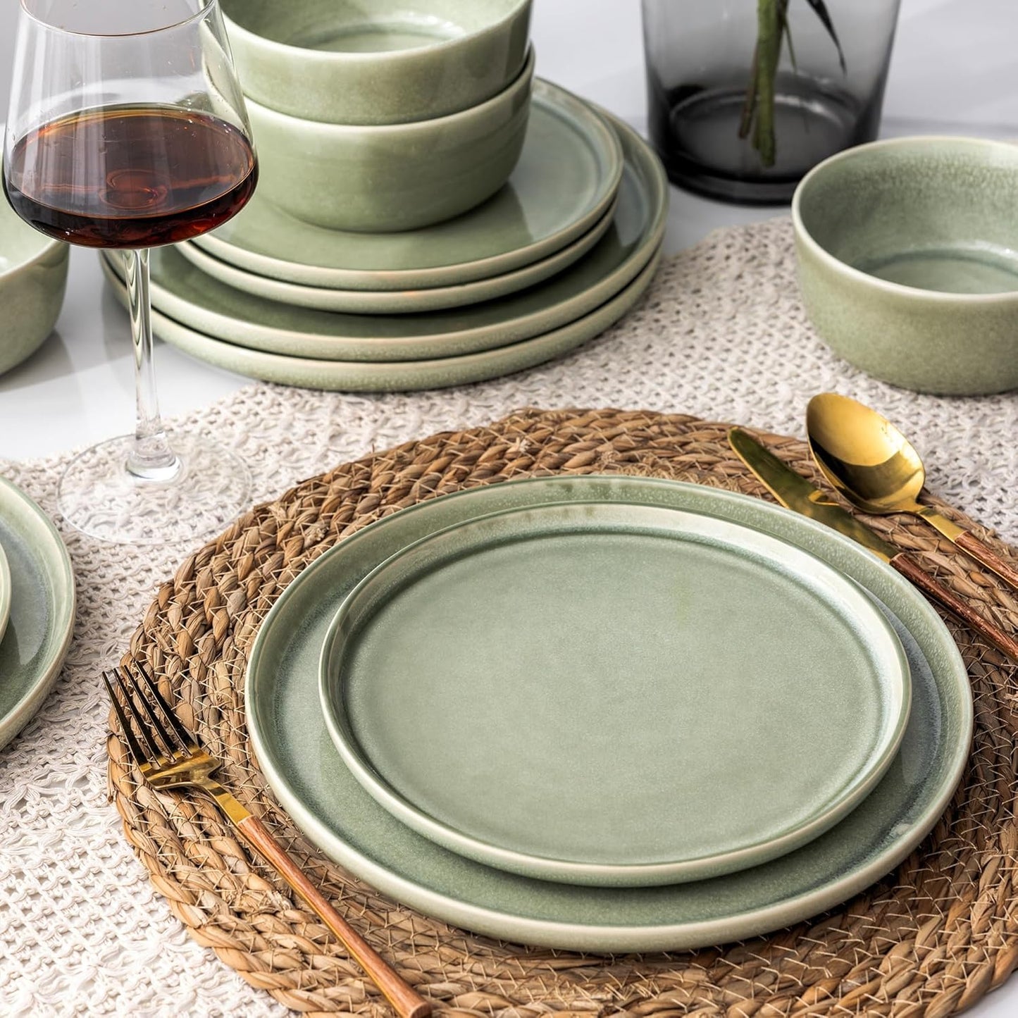 AmorArc Stoneware Dinnerware Sets,Round Reactive Glaze Ceramic Plates and Bowls Sets,Highly Scrath Resistant | Dishwasher & Microwave Safe,Service for 8 Dishes Set (24pc)