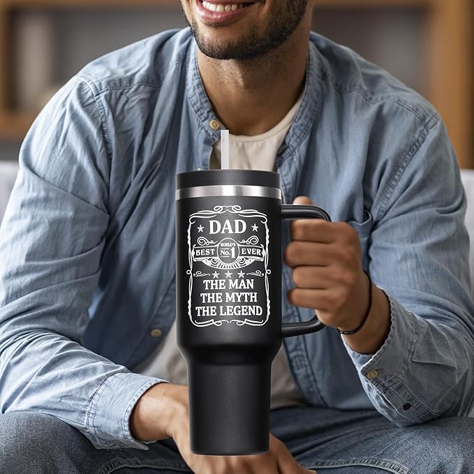 Dad Gifts, Christmas Gifts for Dad from Daughter Son, 40 OZ Tumbler with Handle Gift for Father, Men, Father in Law, Husband, Best Ever Cupholder Friendly Unique Birthday Gift Insulated Cup from Wife
