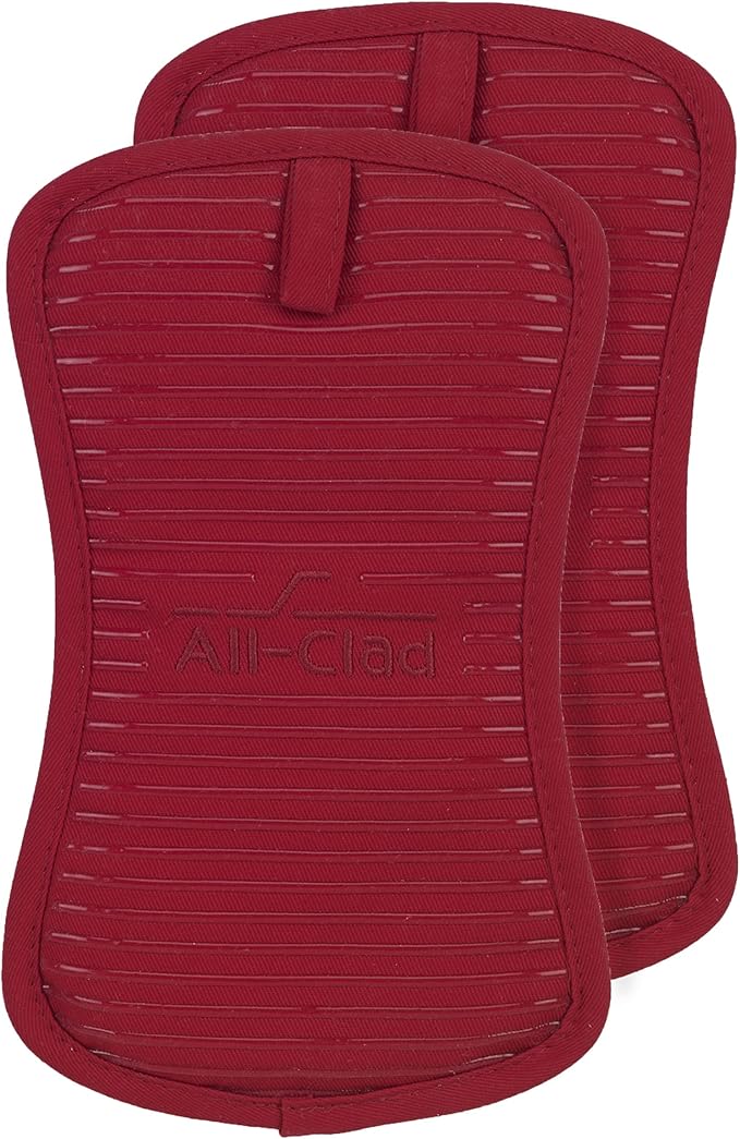 All-Clad Premium Pot Holder & Heating Pad, (2-Pack) Heat Resistant to 500 Degrees, 100% Cotton 10"x6.25" for Kitchen and Barbeque, Chili Red