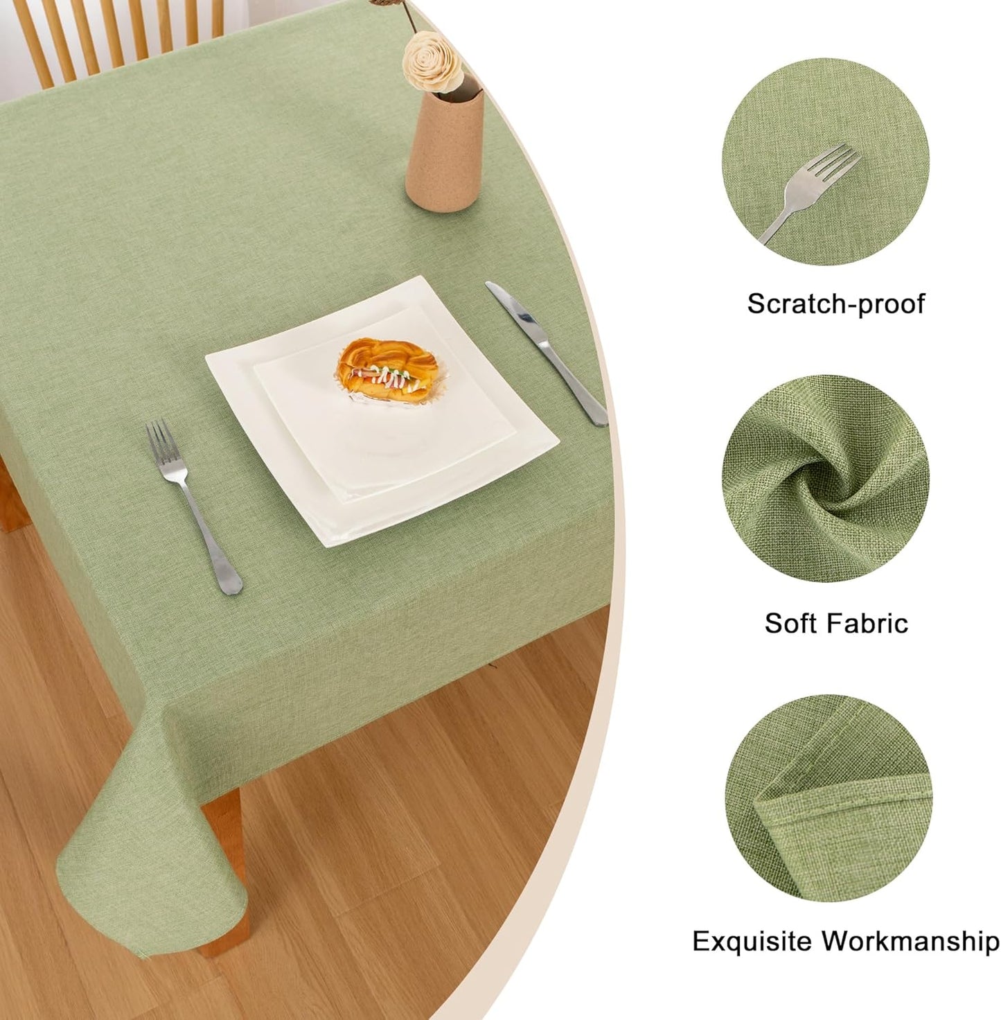 Hiasan Faux Linen Rectangle Tablecloth - Wrinkle and Stain Resistant Washable Table Cloth for Kitchen Dining Room Holiday Table Cover for Dinner, Green, 90 x 156 Inch