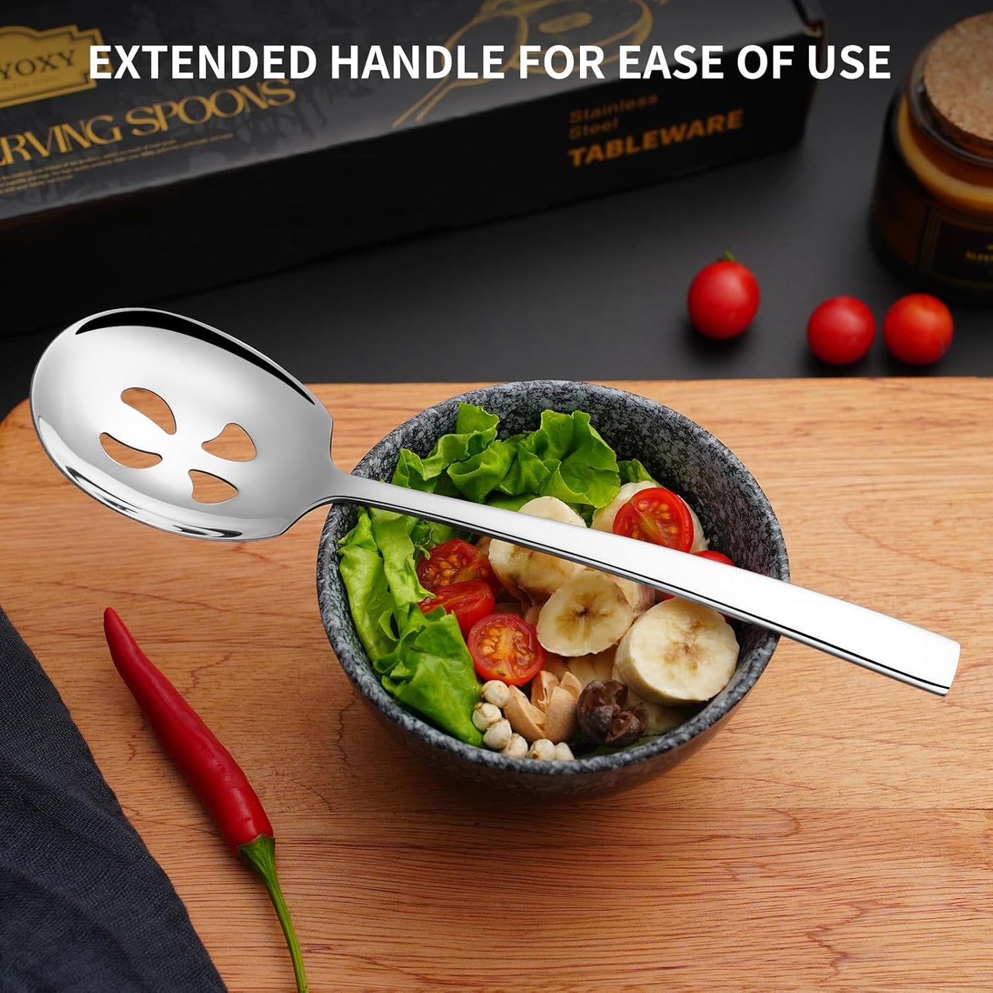 8 Piece Stainless Steel Serving Spoons Set - 4 Large, 4 Slotted, 9.2-Inch, Dishwasher Safe, for Parties/Kitchen/Buffet/Catering