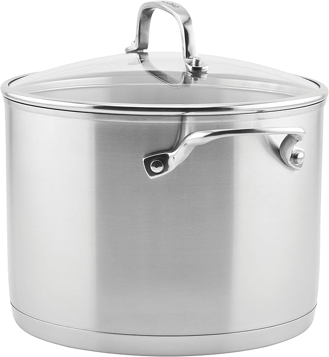 KitchenAid 71003 3-Ply Base Brushed Stainless Steel Stock Pot/Stockpot with Lid, 8 Quart