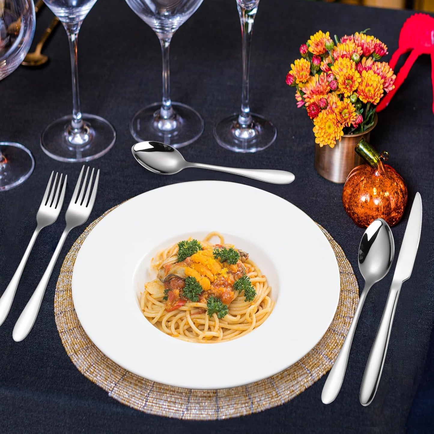 Modern Silverware Heavy Silver Flatware Stainless Steel 40 Pieces Forks Spoons Knives Set Service for 8 for Restaurant Parties and Everyday Utensils