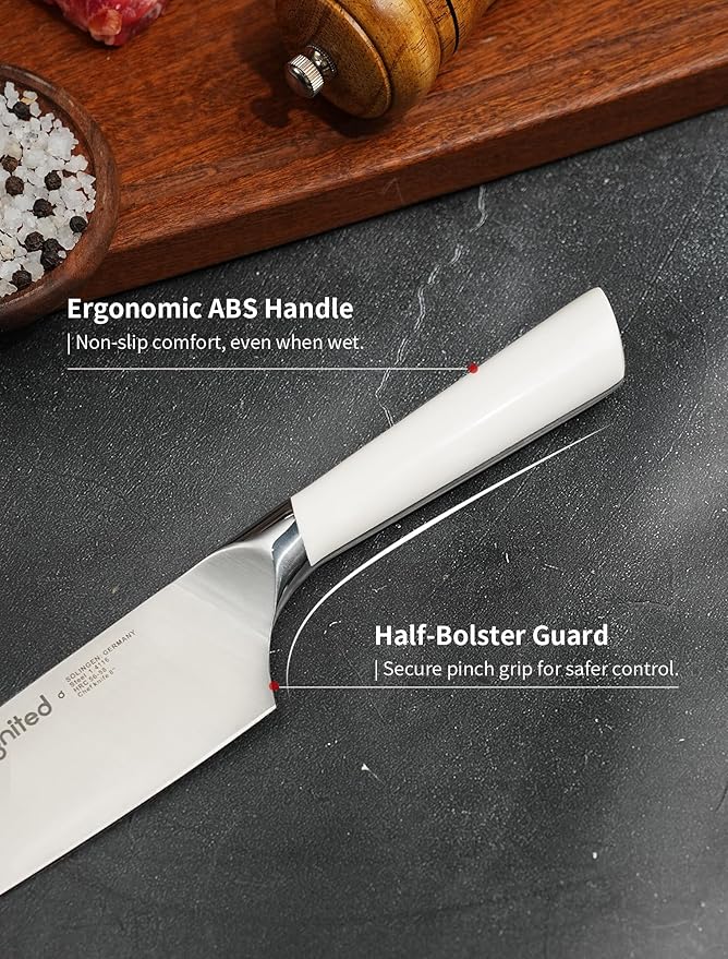 Chef Knife 8 Inch, German High Carbon Stainless Steel Kitchen Knife with Ergonomic White Handle, Ultra Sharp Professional Cooking Knife in Gift Box for Home & Restaurant