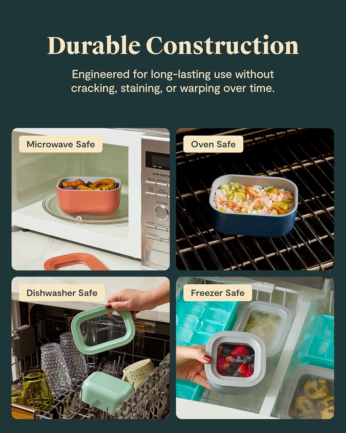 Caraway 6pc Food Storage Container Set - 1.75 Cup Glass Storage Container for Food (6) - Non-Toxic Ceramic-Coated Glass - Air Release Technology - Compact & Stackable Design - Mist