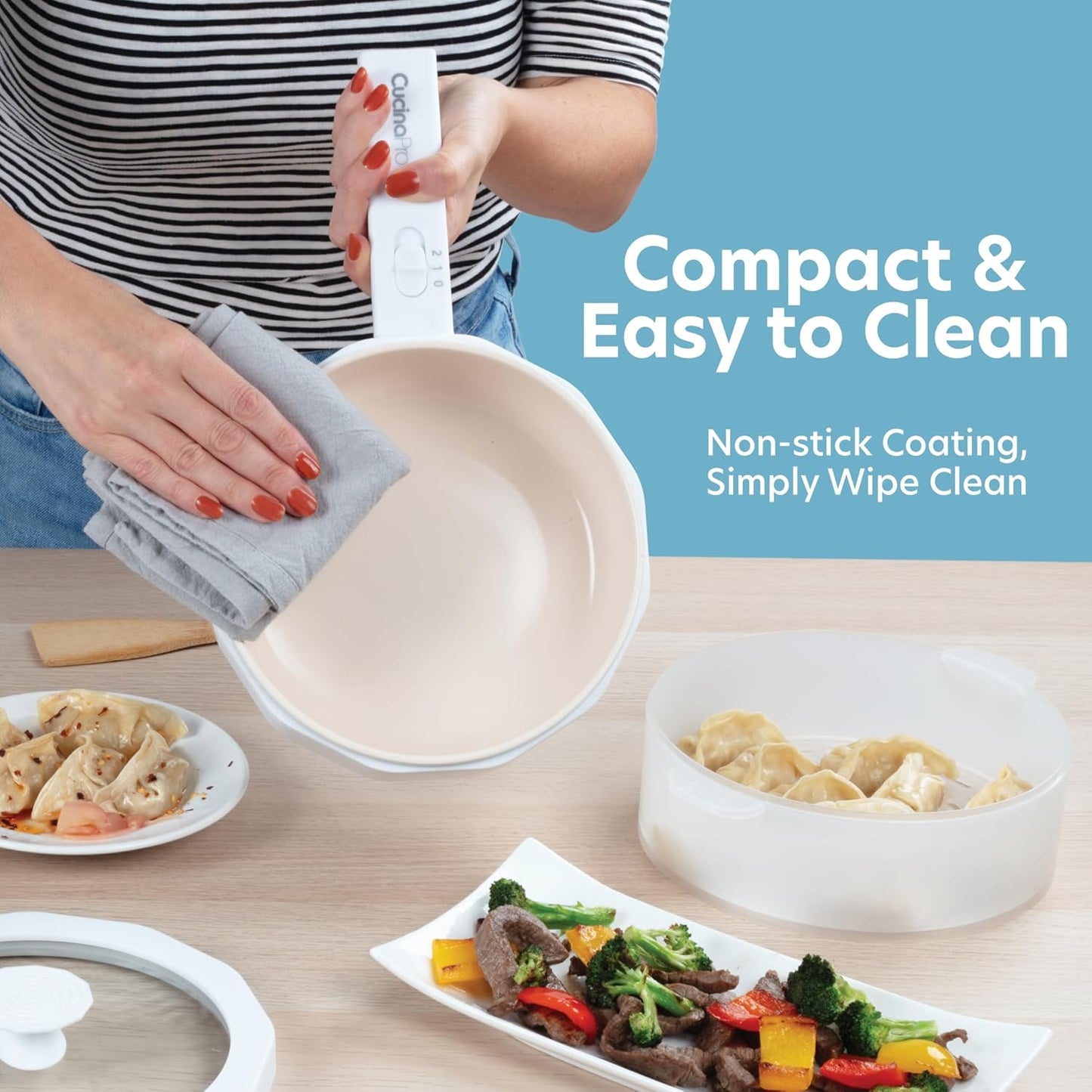 Multi Function 3 in 1 Hot Pot Cooker (1.5L)- Electric Nonstick Dumpling Steamer, Rice Cooker & Stir Fry Maker in One Machine- Make Perfect Ramen Noodles- Must- Have Dorm, Kitchen or College Essential