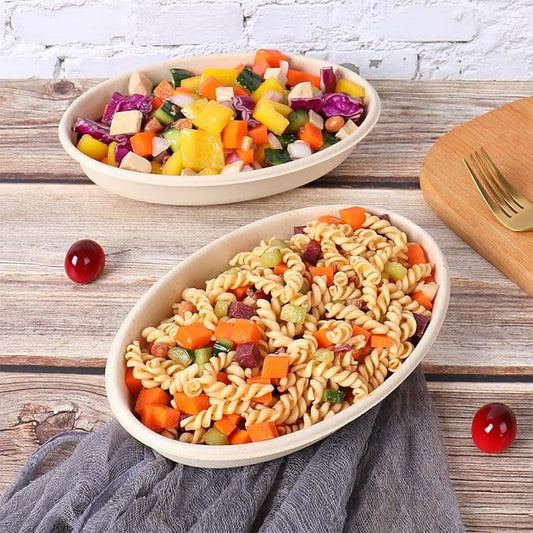 18 oz Oval Disposable bowls with lids,Sugarcane Salad Bowls take away food containers Plant Fibers 50 Pack