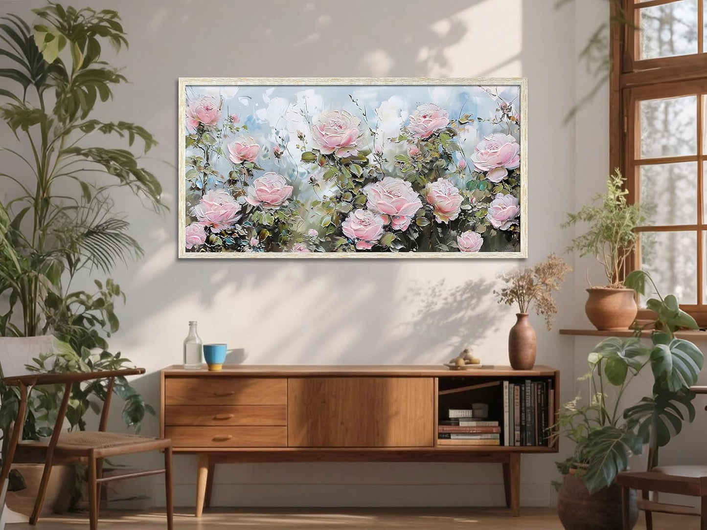 Ardemy Rose Canvas Wall Art for Living Room Floral Framed Pictures Wall Decor Extra Large Paintings Flower Textured Bedroom Artwork Dining Room Home Office Kitchen 40"x20"