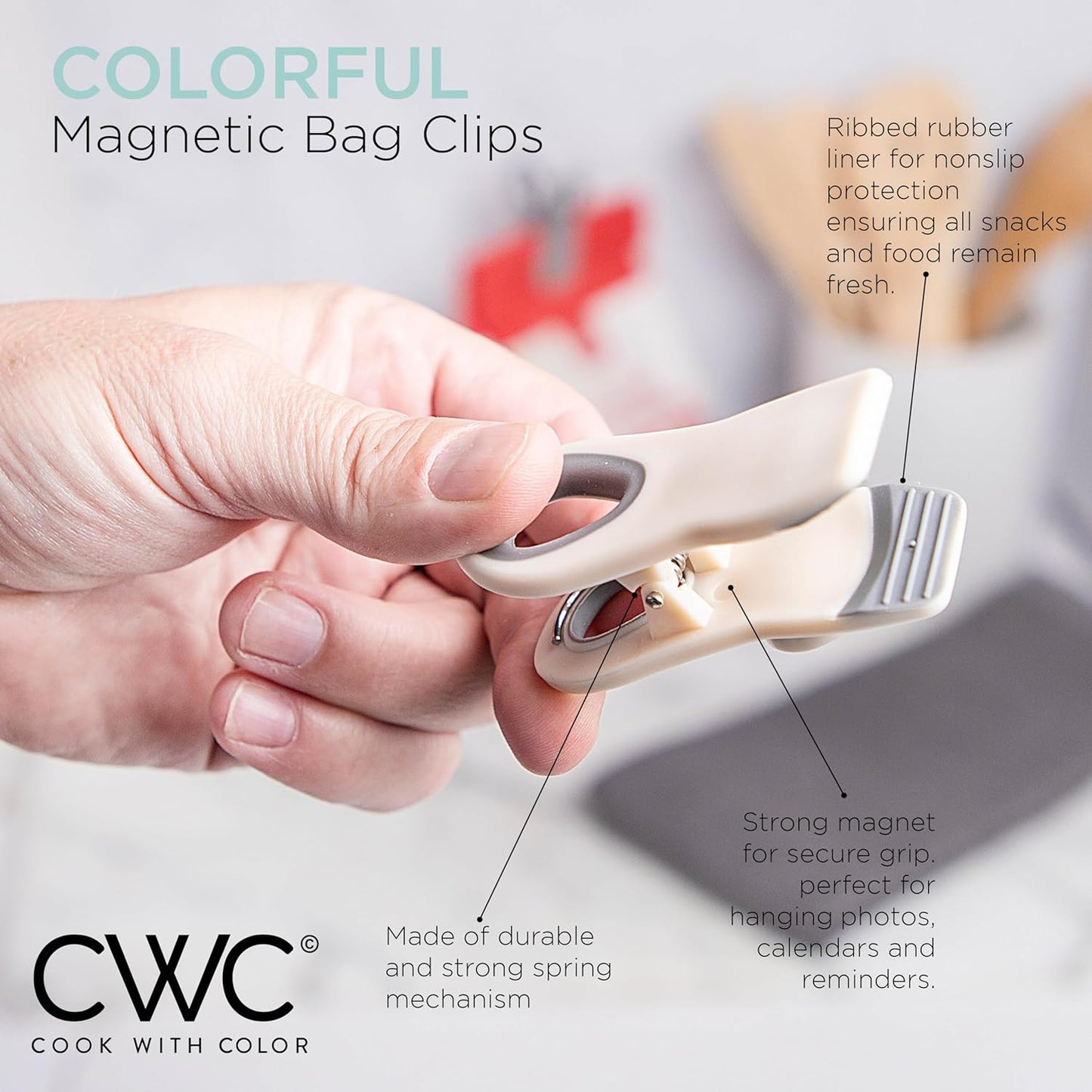 COOK WITH COLOR Bag Clips with Magnet- Food, Chip and Bag Clips for Food Storage with Airtight Seal Grip for Bread Bags, Snack Bags and Food Bags (Mint, Pack of 20)