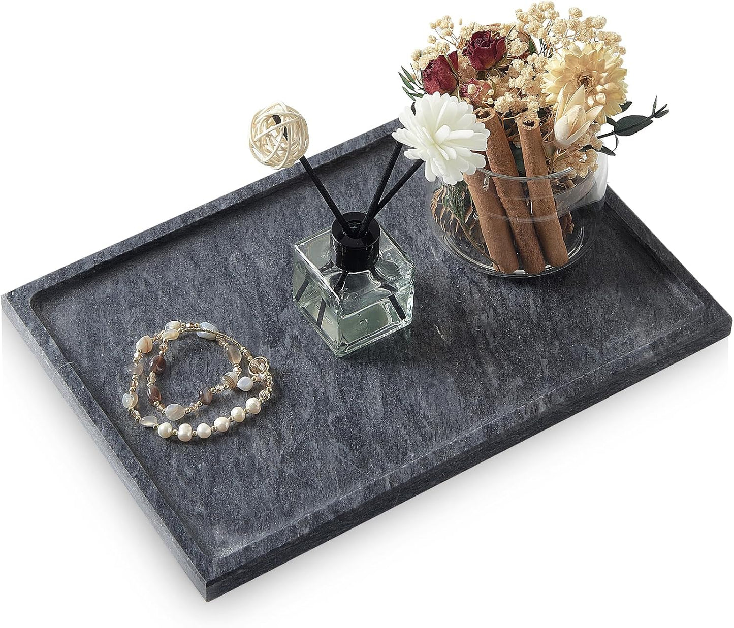 Real Luxurious Natural Black Marble Tray - 12x8 Inch Marble Vanity Tray for Perfume Display, Jewelry Organizer, Bathroom & Home Decor -Heavy Duty Non-Slip Stone Tray (Non-Resin/Non-Ceramic)
