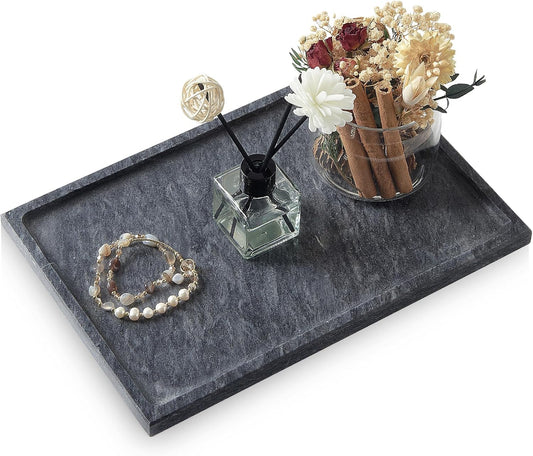 Real Luxurious Natural Black Marble Tray - 12x8 Inch Marble Vanity Tray for Perfume Display, Jewelry Organizer, Bathroom & Home Decor -Heavy Duty Non-Slip Stone Tray (Non-Resin/Non-Ceramic)